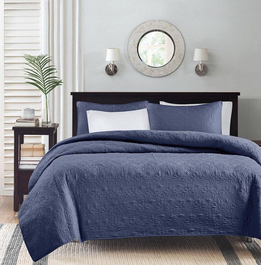 Olliix.com Comforters & Blankets - Quebec Full/Queen Reversible Coverlet Set Navy