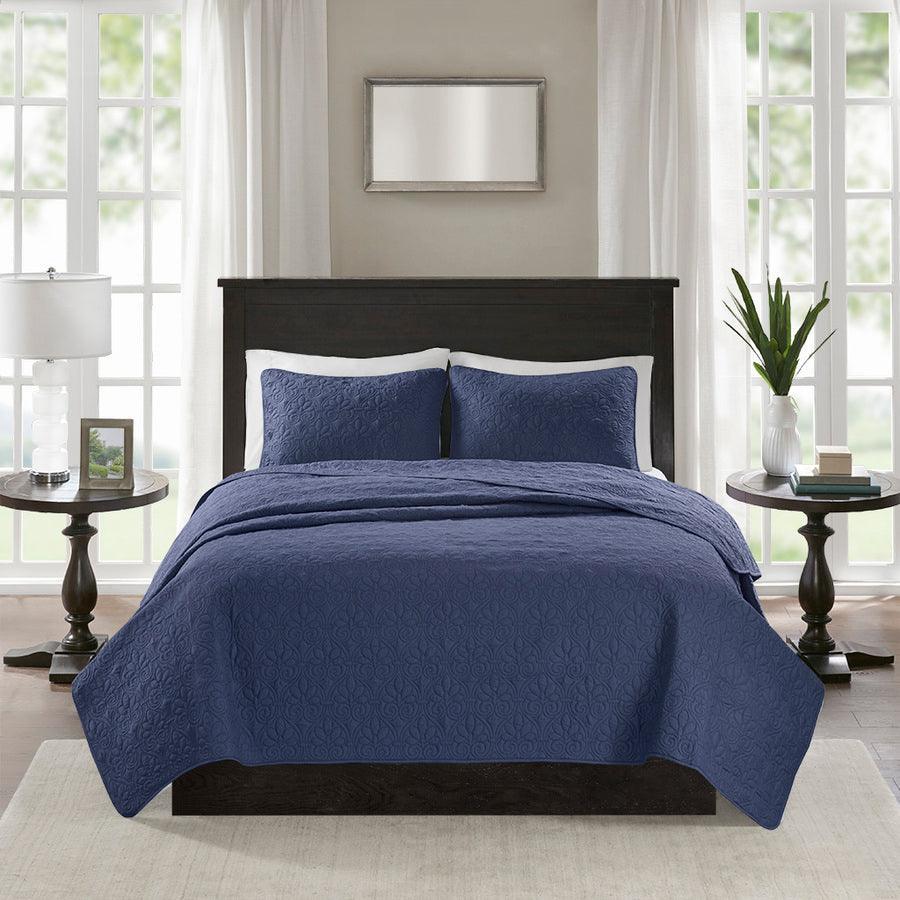 Olliix.com Comforters & Blankets - Quebec Full/Queen Reversible Coverlet Set Navy