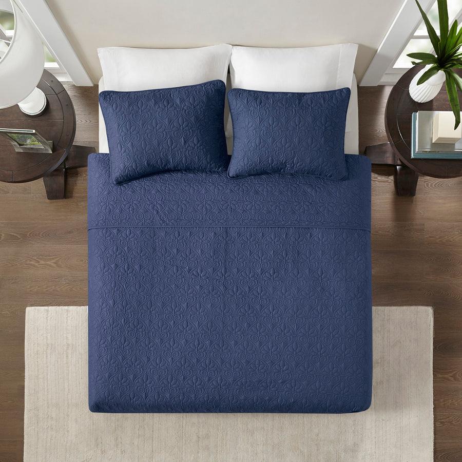 Olliix.com Comforters & Blankets - Quebec Full/Queen Reversible Coverlet Set Navy
