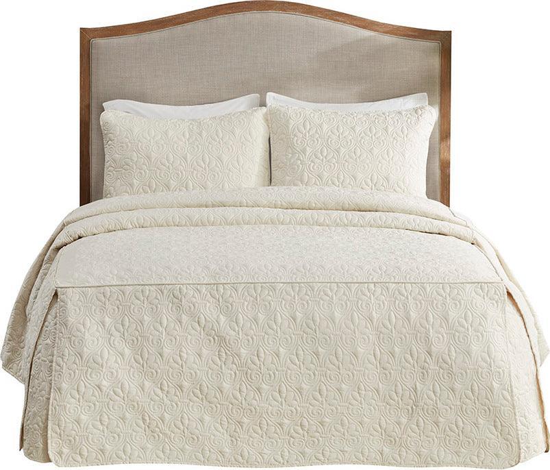 Olliix.com Comforters & Blankets - Quebec King 3 Piece Fitted Bedspread Set Cream