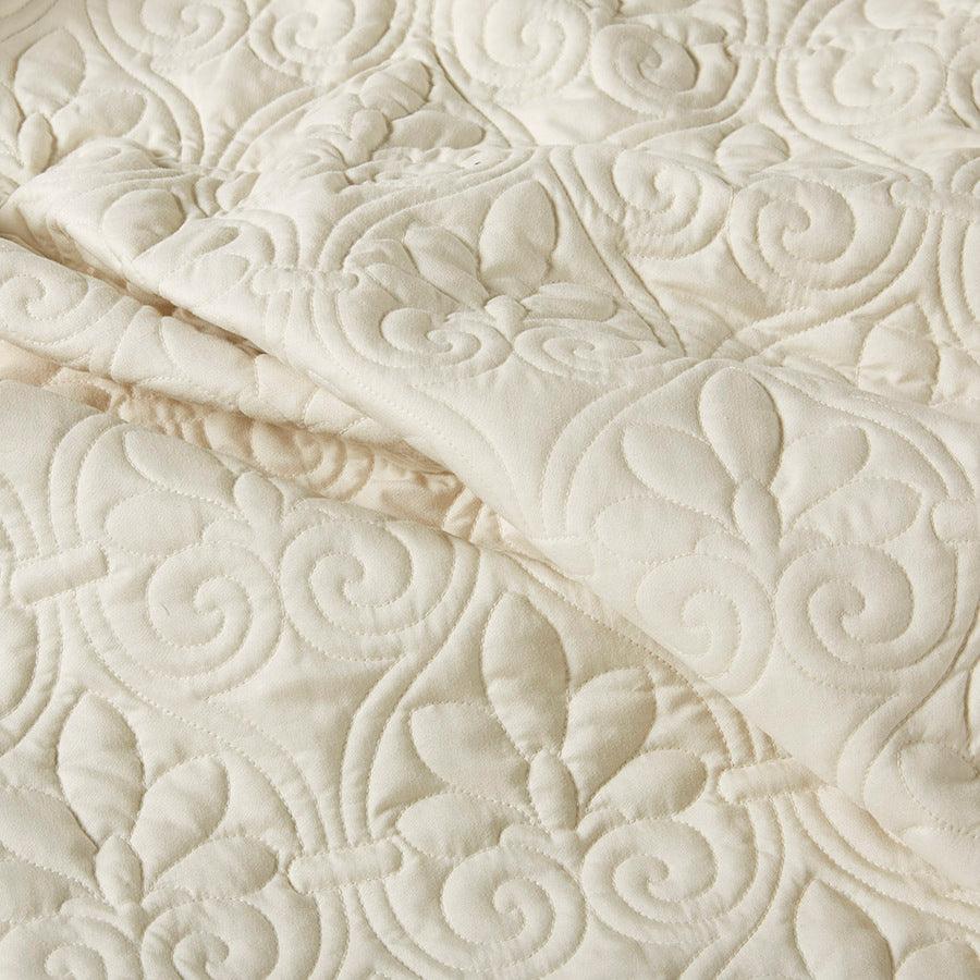 Olliix.com Comforters & Blankets - Quebec King 3 Piece Fitted Bedspread Set Cream