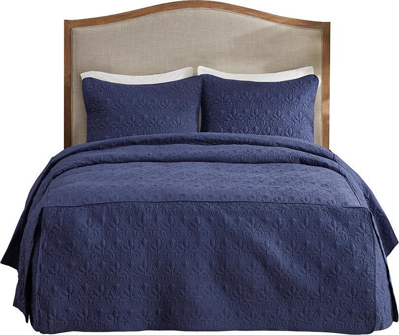 Olliix.com Comforters & Blankets - Quebec King 3 Piece Fitted Bedspread Set Navy