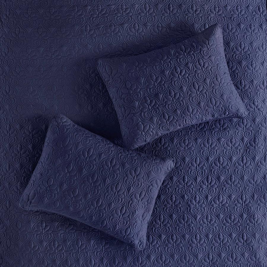 Olliix.com Comforters & Blankets - Quebec King 3 Piece Fitted Bedspread Set Navy