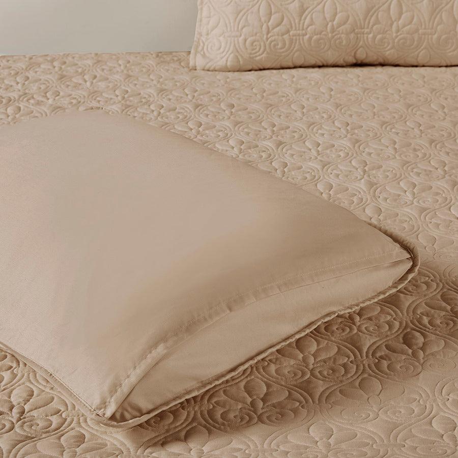 Olliix.com Comforters & Blankets - Quebec Queen 3 Piece Fitted Bedspread Set Khaki