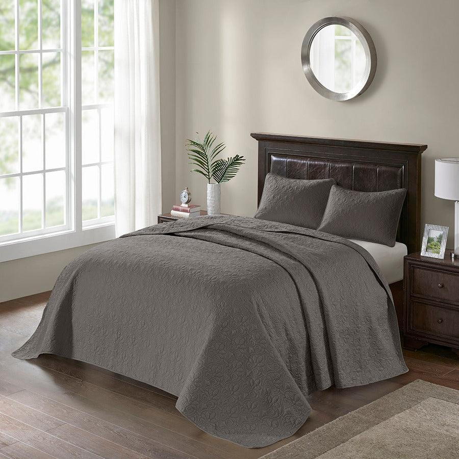 Olliix.com Comforters & Blankets - Quebec Queen Reversible Bedspread Set Dark Gray