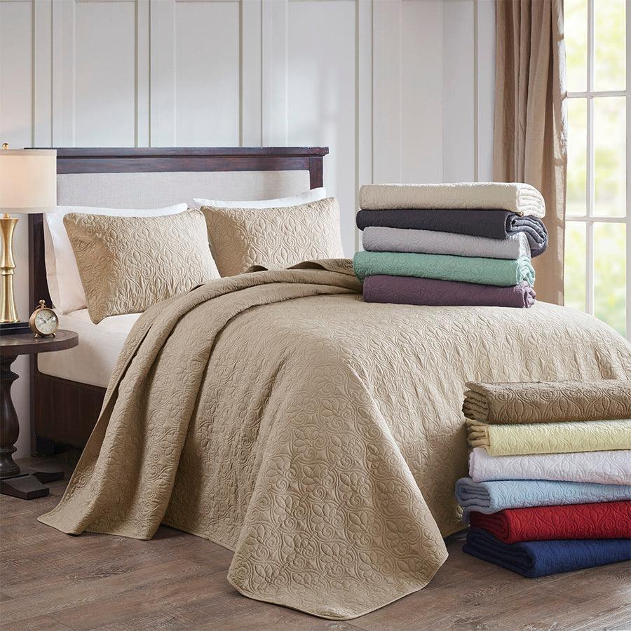 Olliix.com Comforters & Blankets - Quebec Queen Reversible Bedspread Set Khaki