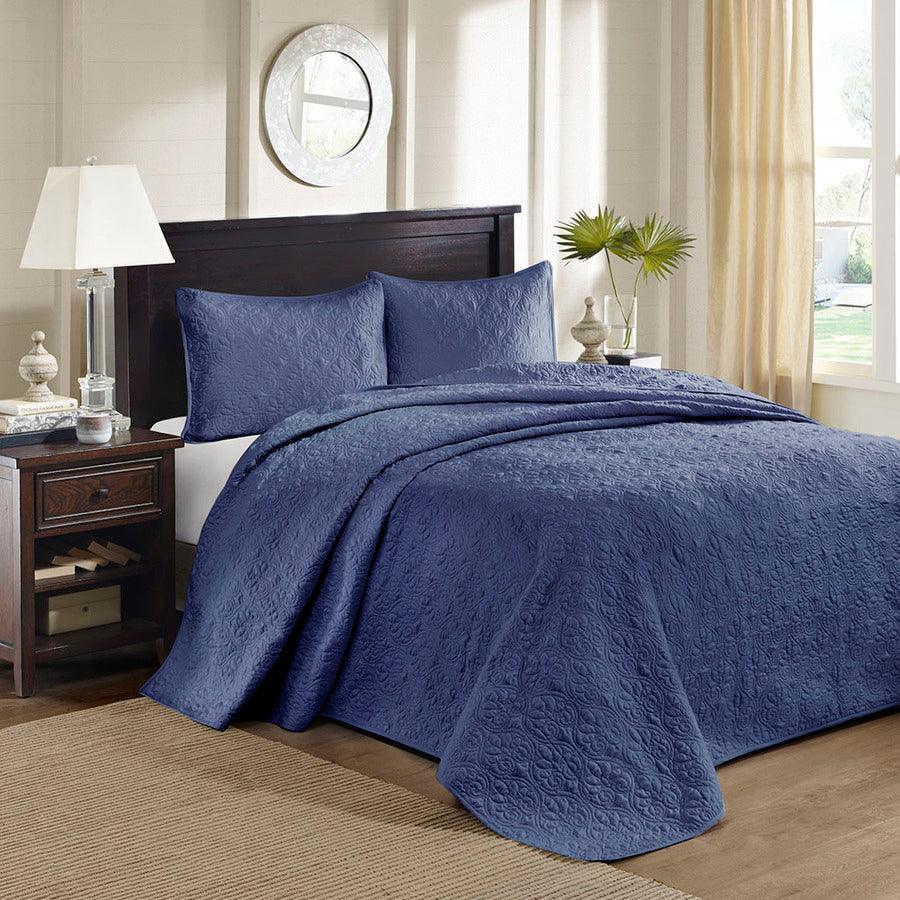 Olliix.com Comforters & Blankets - Quebec Twin Reversible Bedspread Set Navy