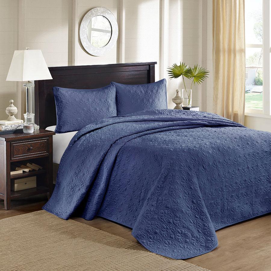 Olliix.com Comforters & Blankets - Quebec Twin Reversible Bedspread Set Navy