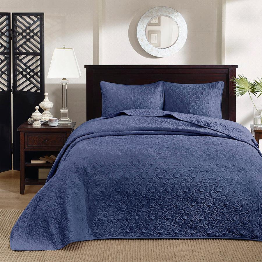 Olliix.com Comforters & Blankets - Quebec Twin Reversible Bedspread Set Navy