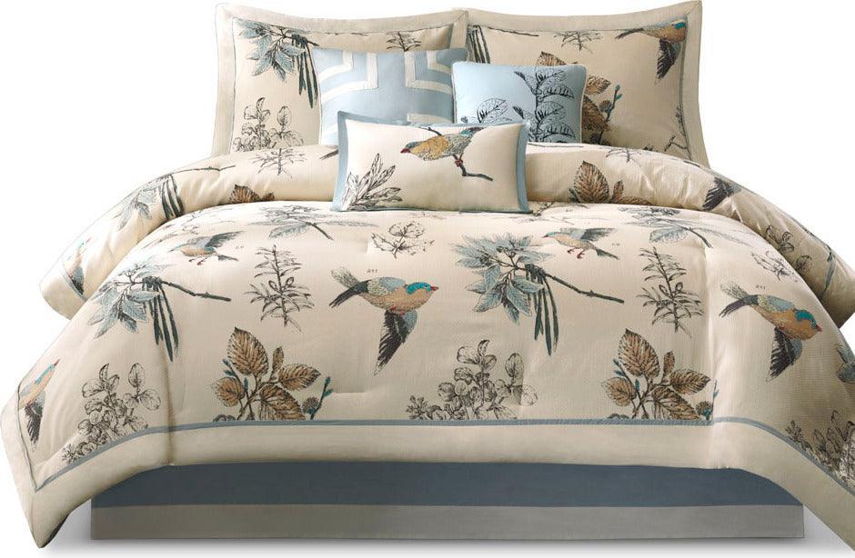 Olliix.com Comforters & Blankets - Quincy Mid-Century 7 Piece Comforter Set Khaki Cal King