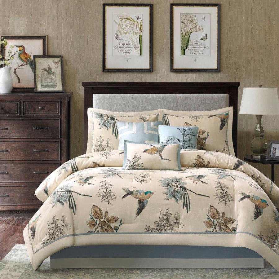Olliix.com Comforters & Blankets - Quincy Mid-Century 7 Piece Comforter Set Khaki Cal King