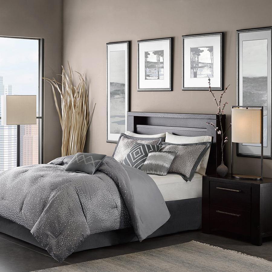 Olliix.com Comforters & Blankets - Quinn Transitional 7 Piece Comforter Set Gray Cal King