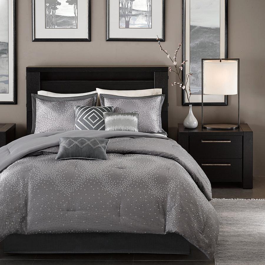 Olliix.com Comforters & Blankets - Quinn Transitional 7 Piece Comforter Set Gray Cal King