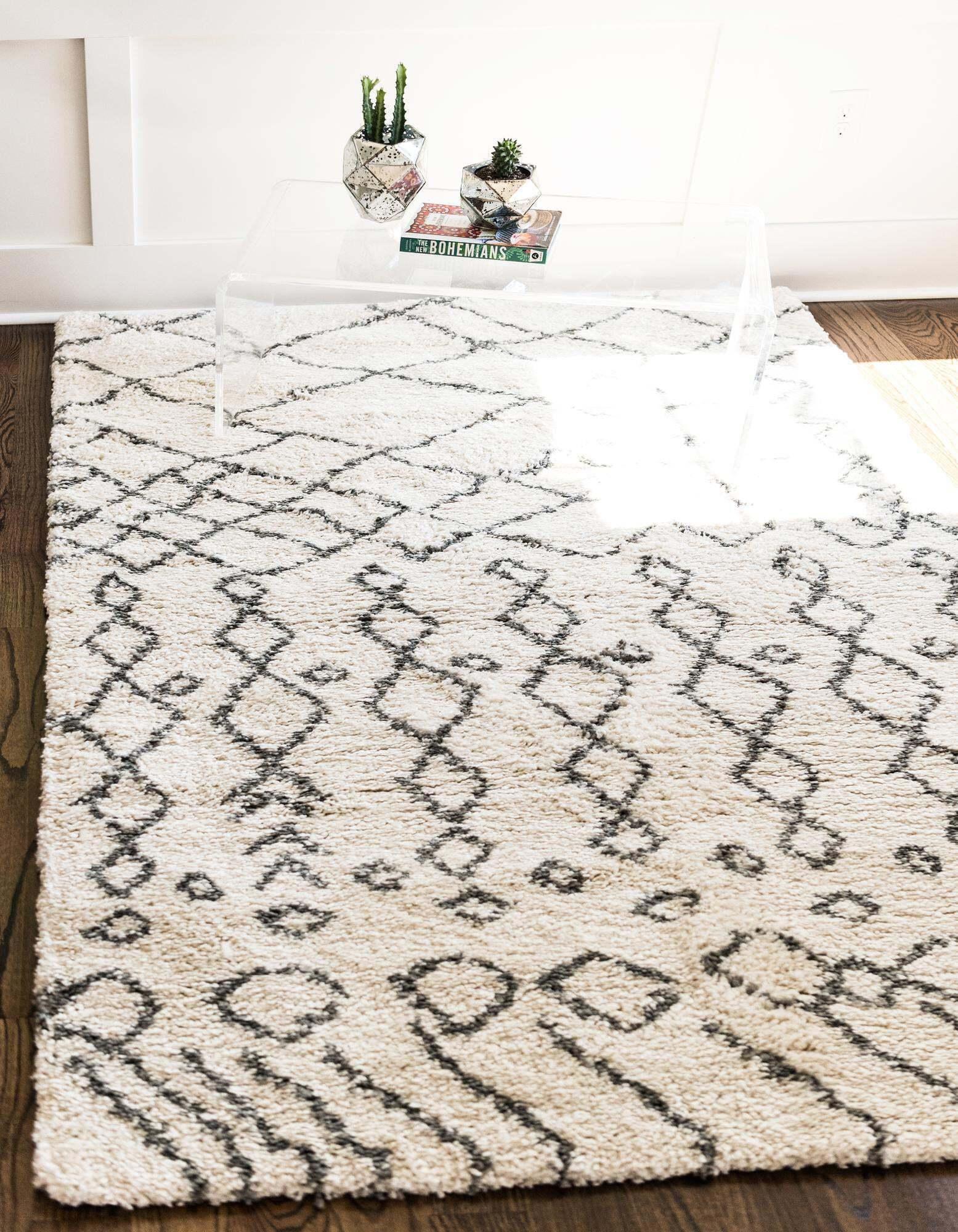 Unique Loom Indoor Rugs - Rabat Shag Geometric 8x10 Rug Ivory & Gray