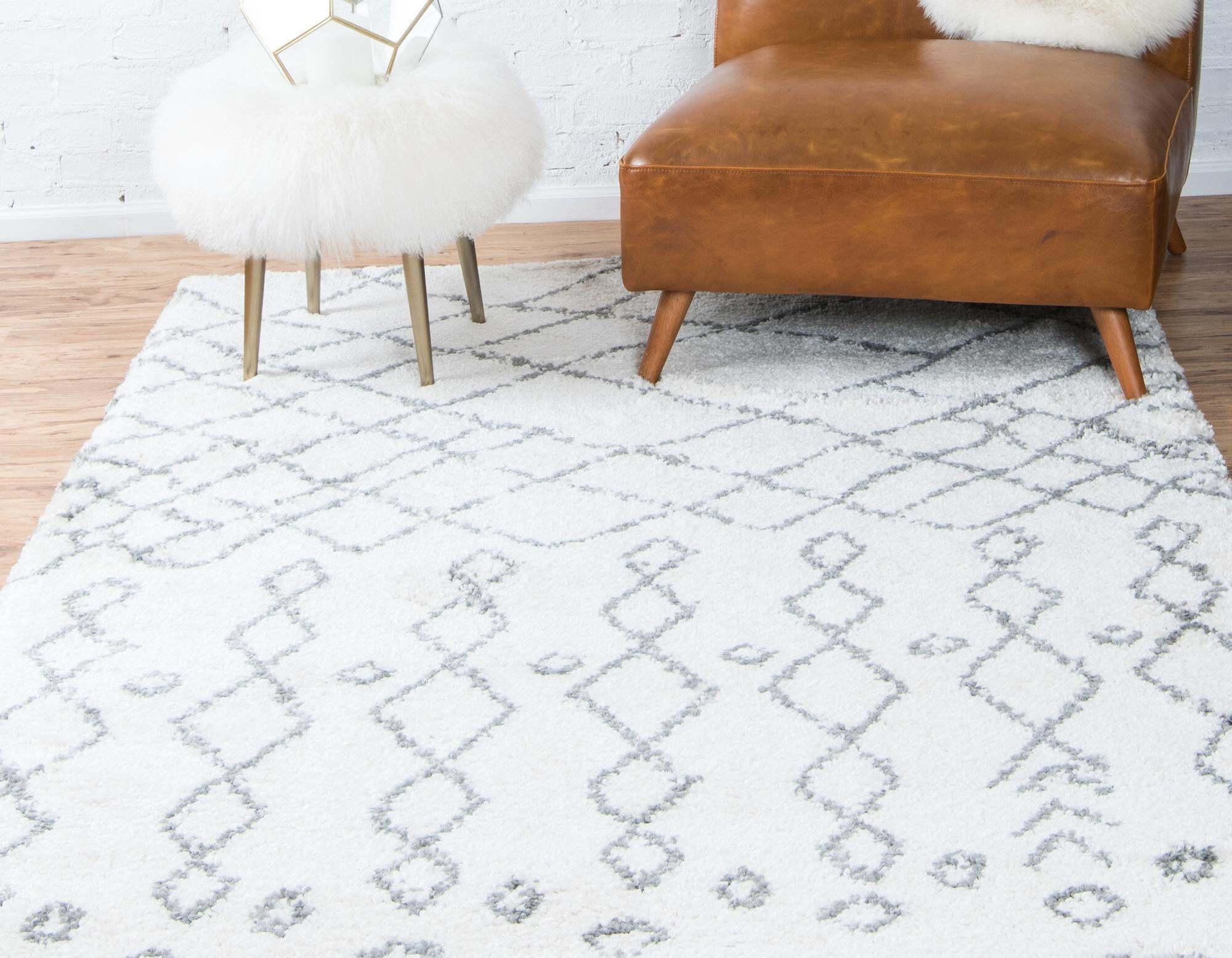 Unique Loom Indoor Rugs - Rabat Shag Geometric 8x10 Rug Ivory & Gray