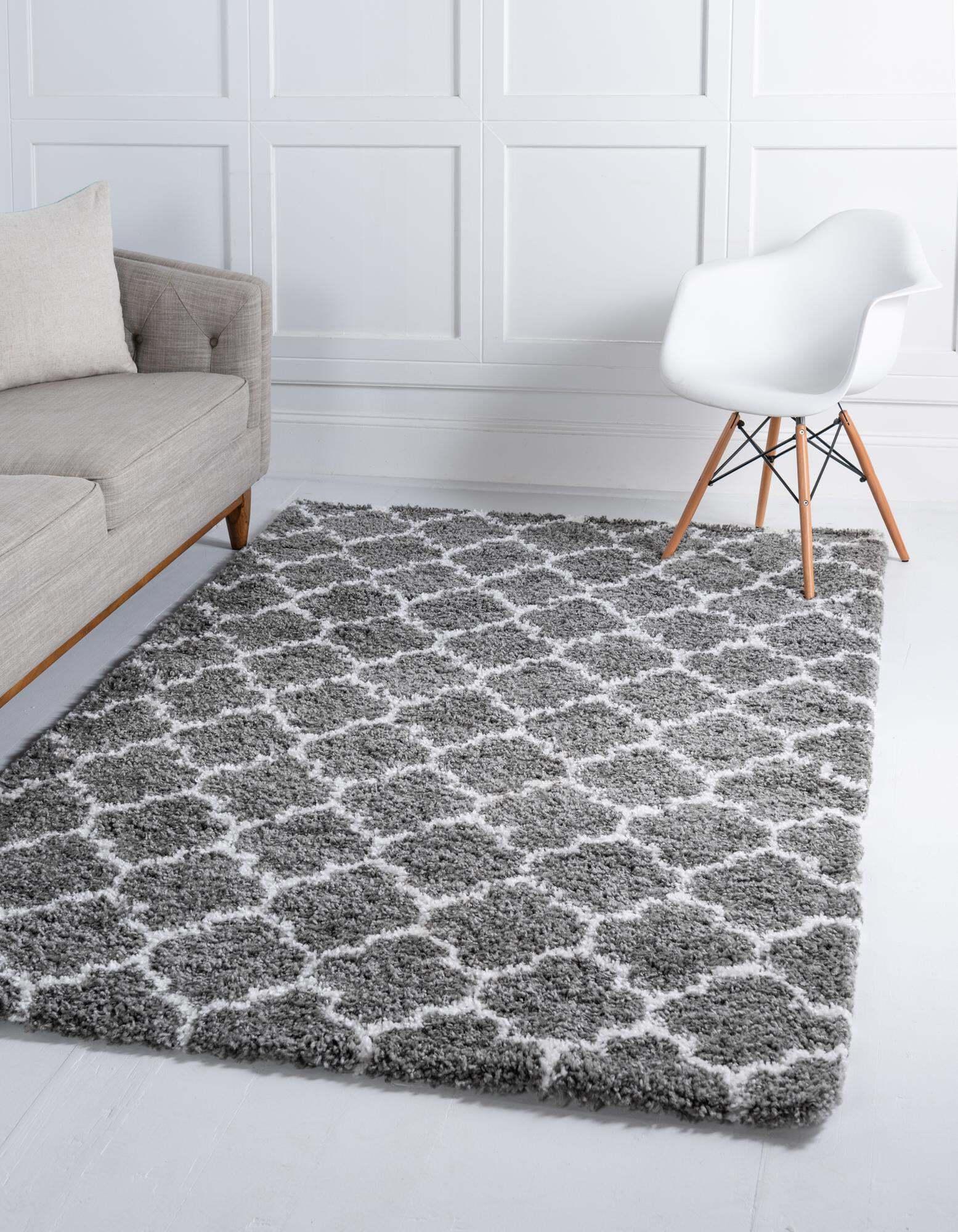 Unique Loom Indoor Rugs - Rabat Shag Geometric Rectangular 8x10 Rug Gray & Ivory
