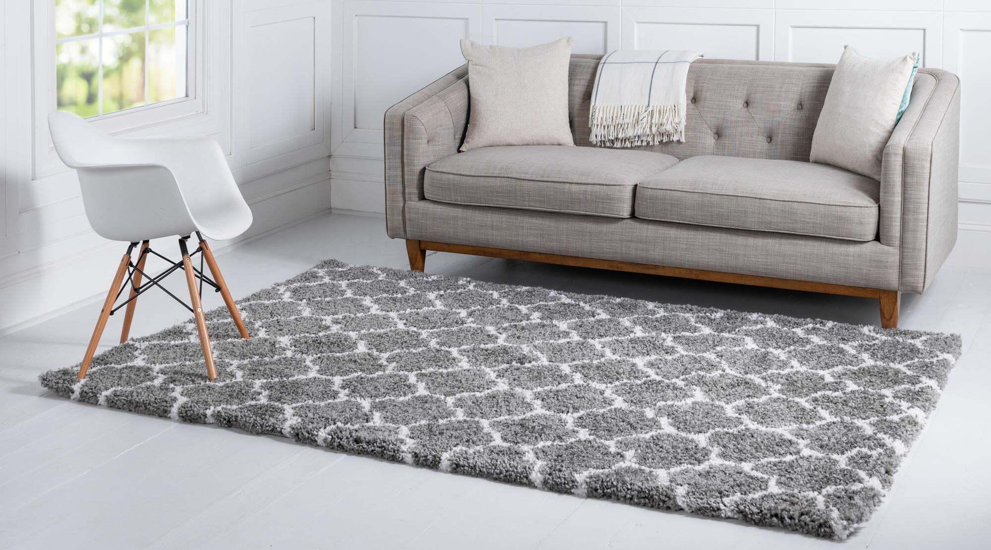 Unique Loom Indoor Rugs - Rabat Shag Geometric Rectangular 8x10 Rug Gray & Ivory