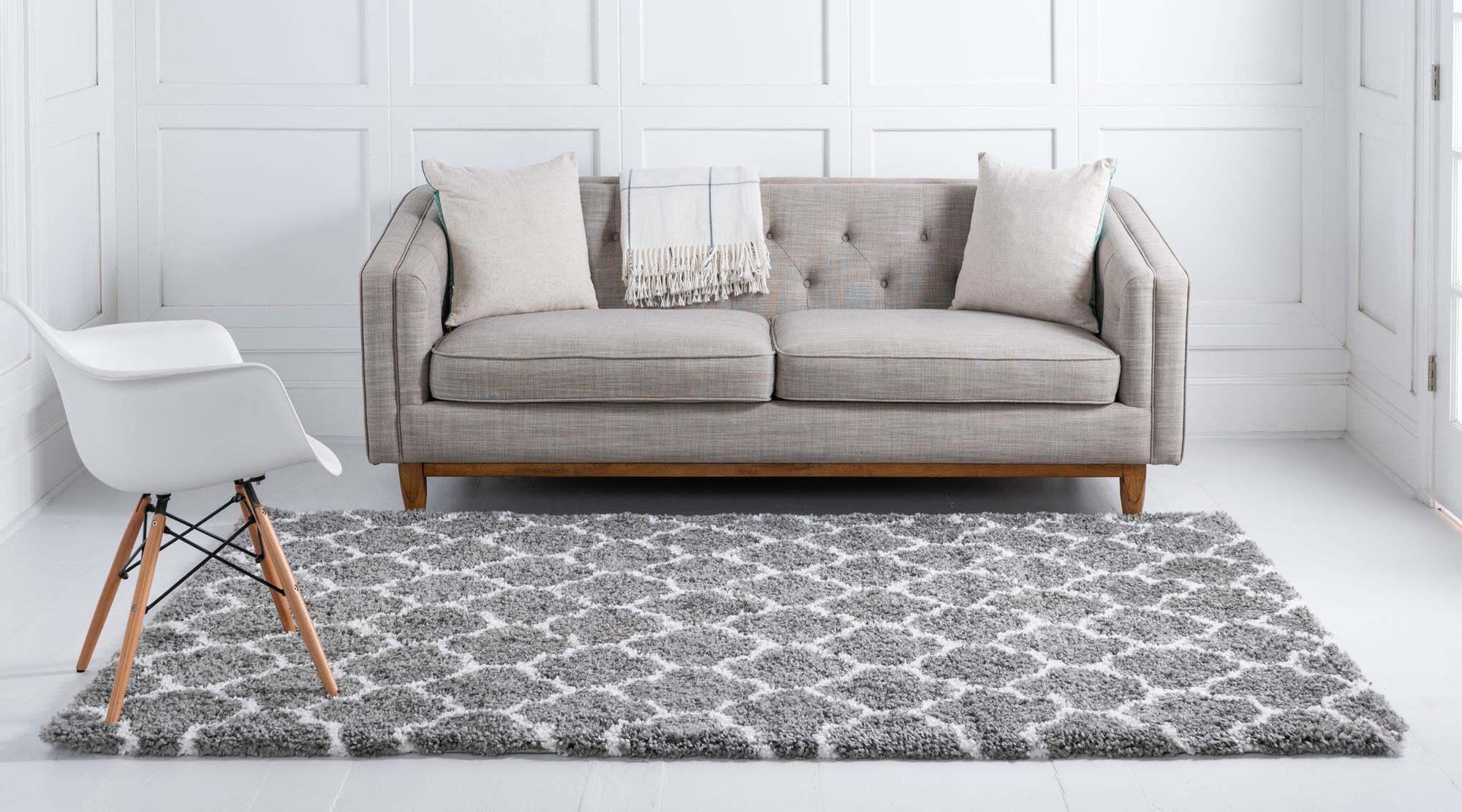 Unique Loom Indoor Rugs - Rabat Shag Geometric Rectangular 8x10 Rug Gray & Ivory