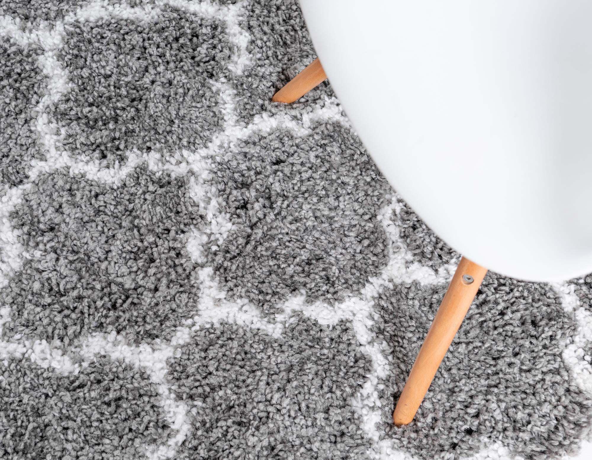 Unique Loom Indoor Rugs - Rabat Shag Geometric Rectangular 8x10 Rug Gray & Ivory