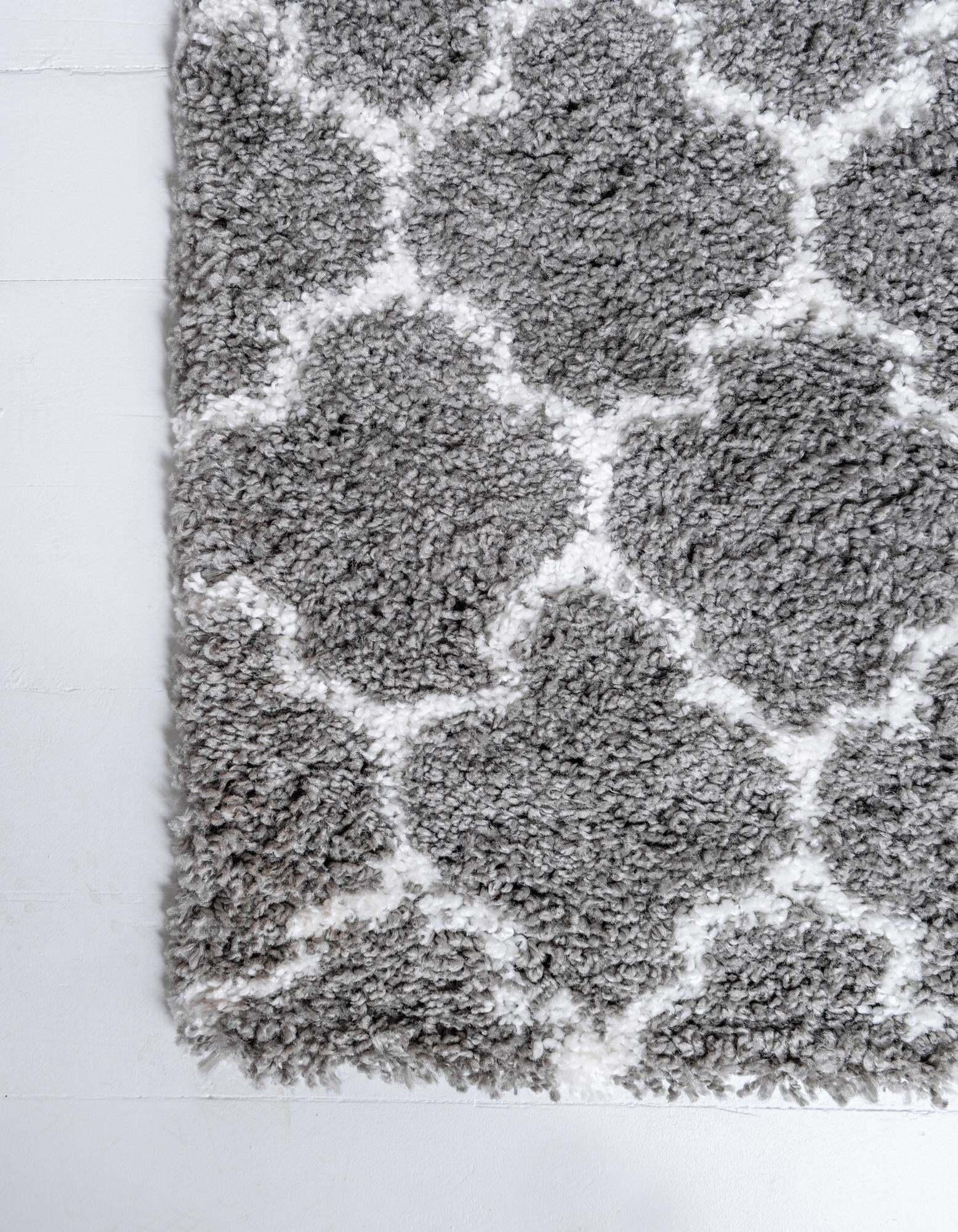 Unique Loom Indoor Rugs - Rabat Shag Geometric Rectangular 8x10 Rug Gray & Ivory
