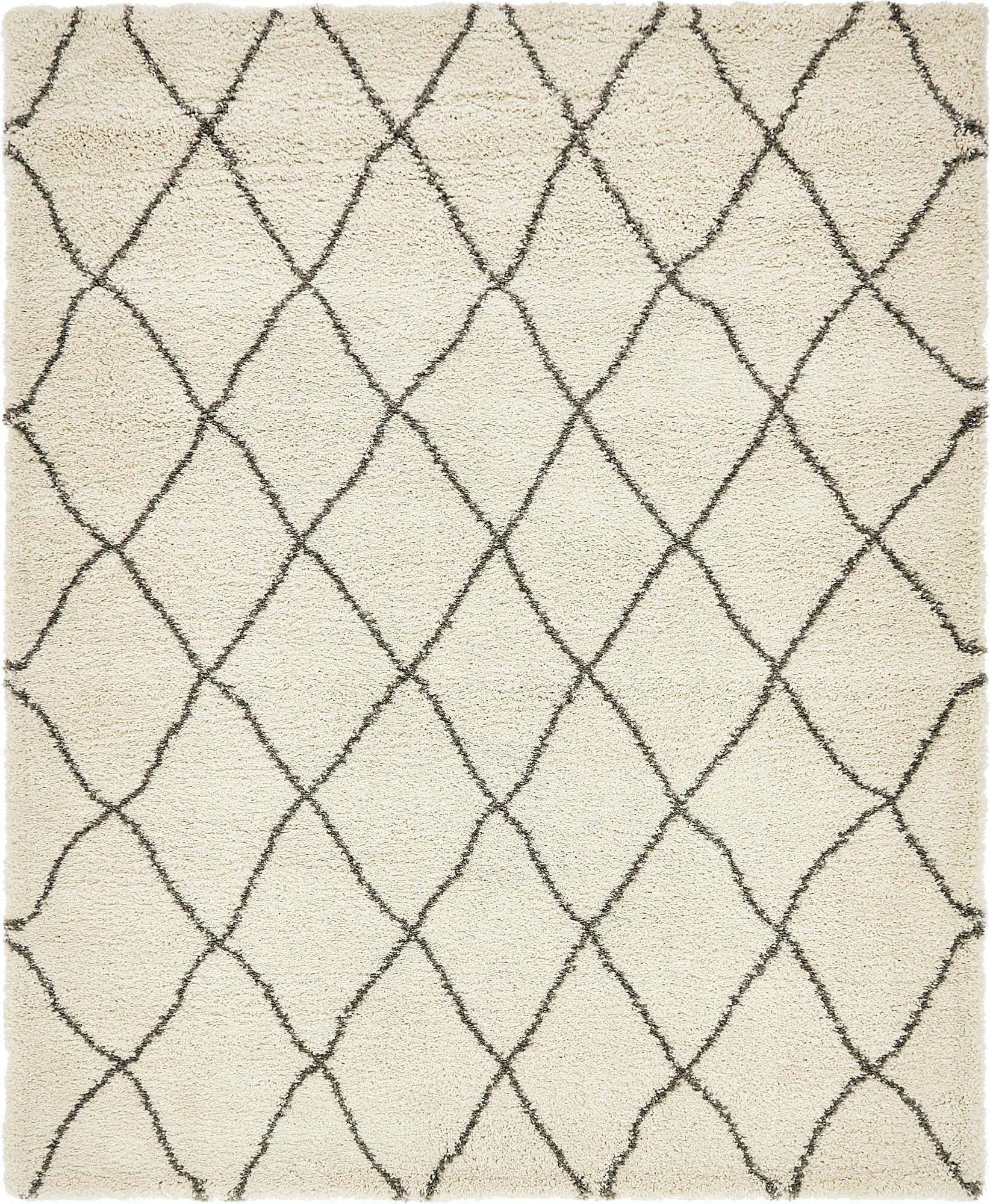 Unique Loom Indoor Rugs - Rabat Shag Geometric Rectangular 8x10 Rug Ivory & Gray