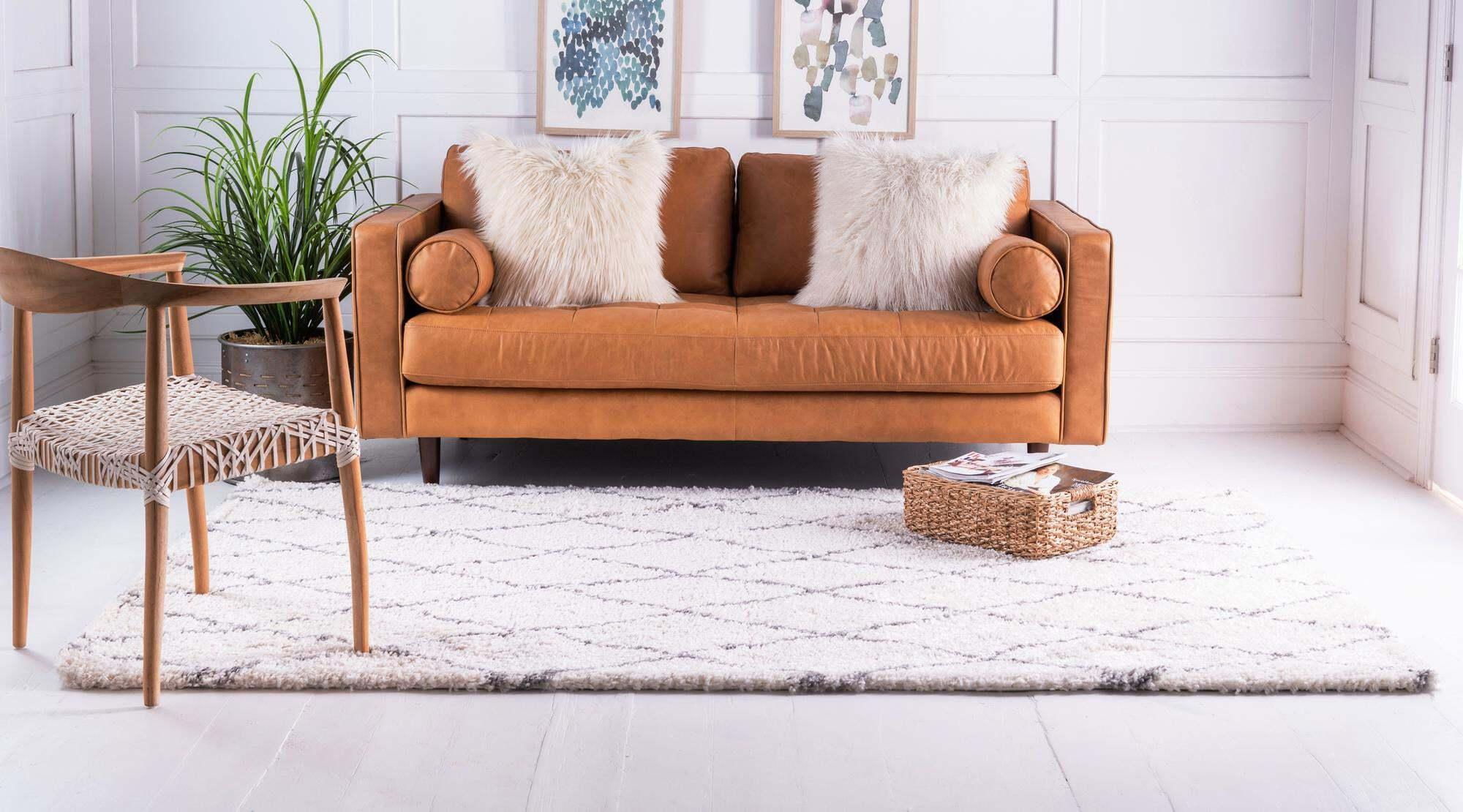 Unique Loom Indoor Rugs - Rabat Shag Geometric Rectangular 8x10 Rug Ivory & Gray