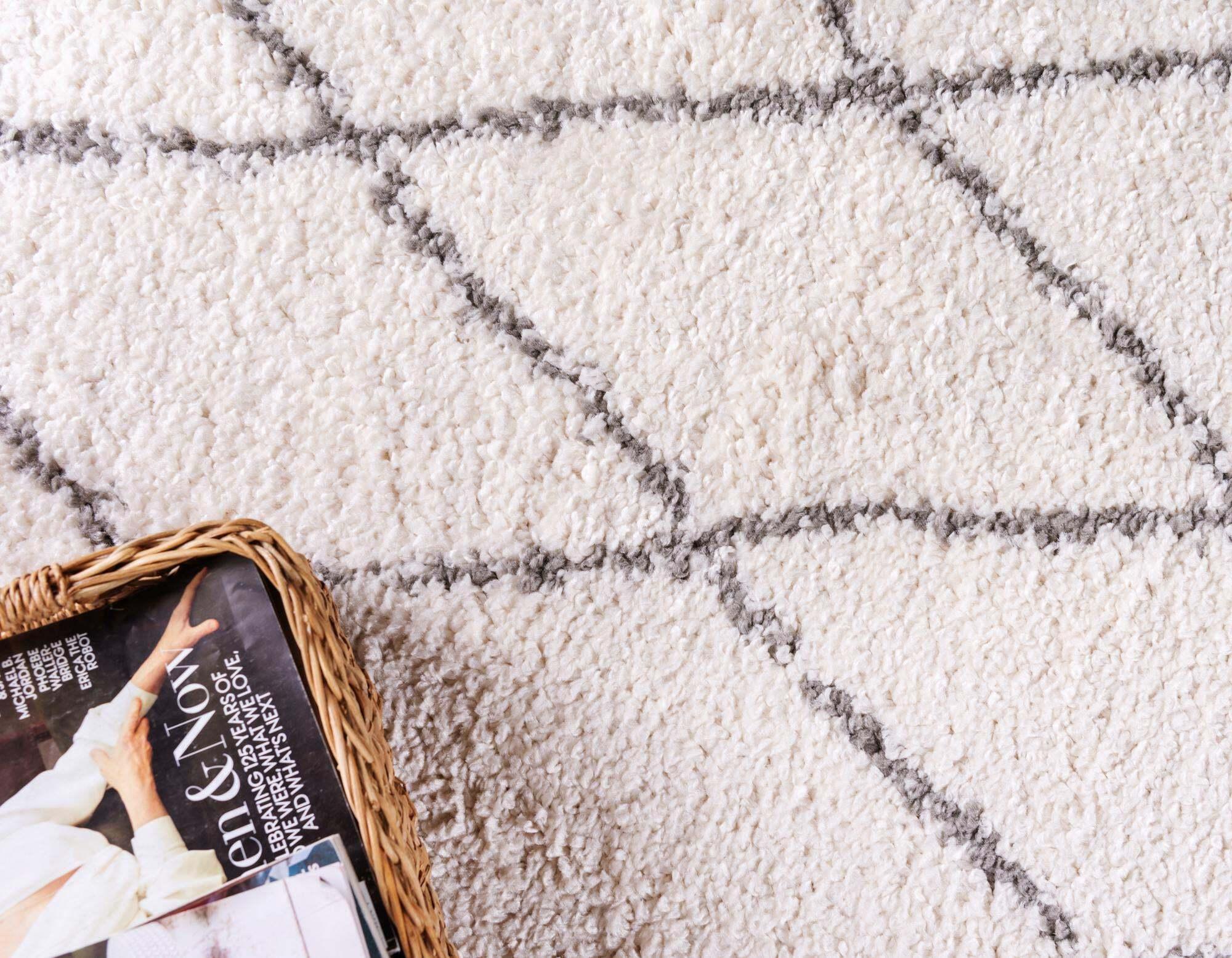 Unique Loom Indoor Rugs - Rabat Shag Geometric Rectangular 8x10 Rug Ivory & Gray
