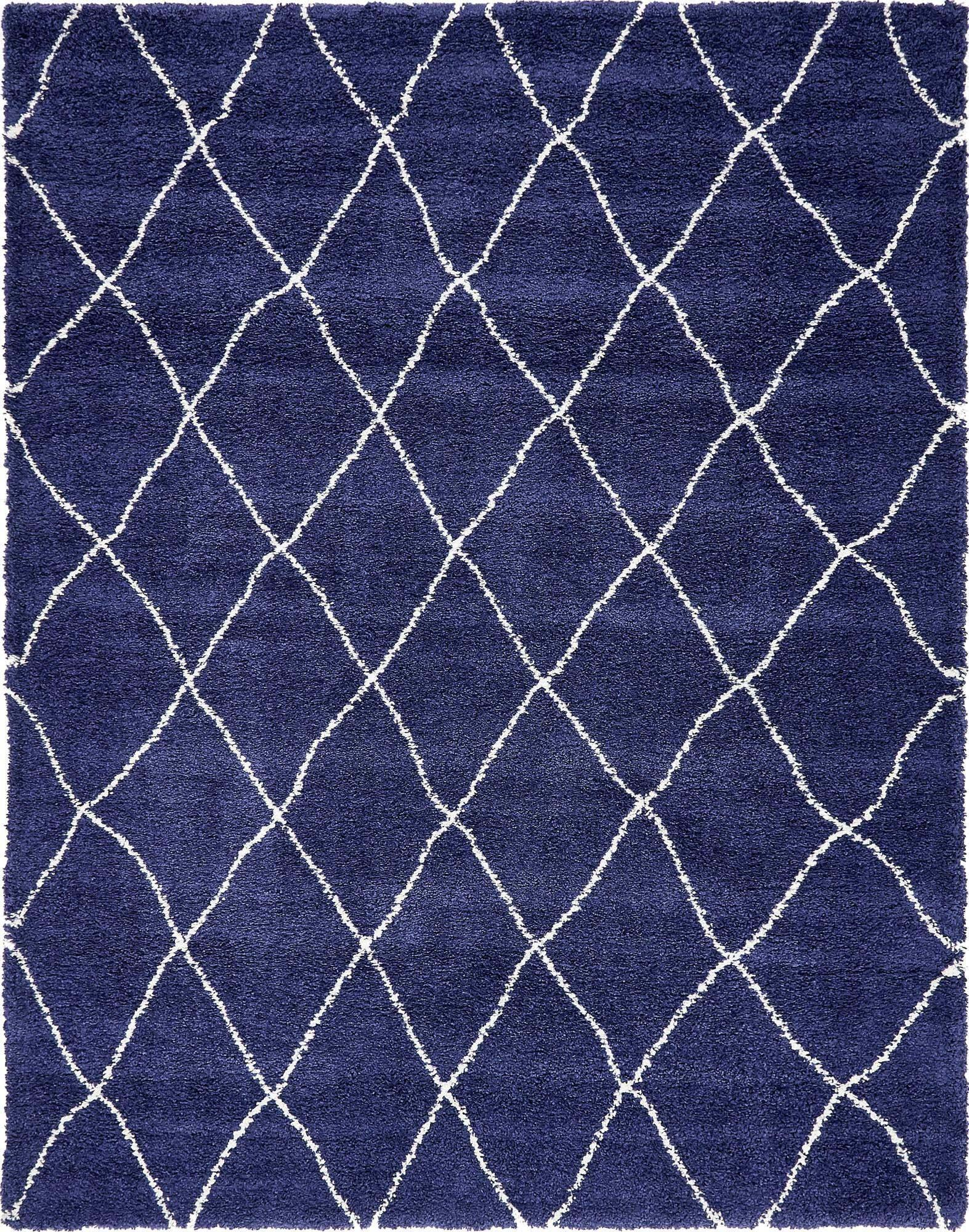 Unique Loom Indoor Rugs - Rabat Shag Geometric Rectangular 8x10 Rug Navy Blue & Ivory