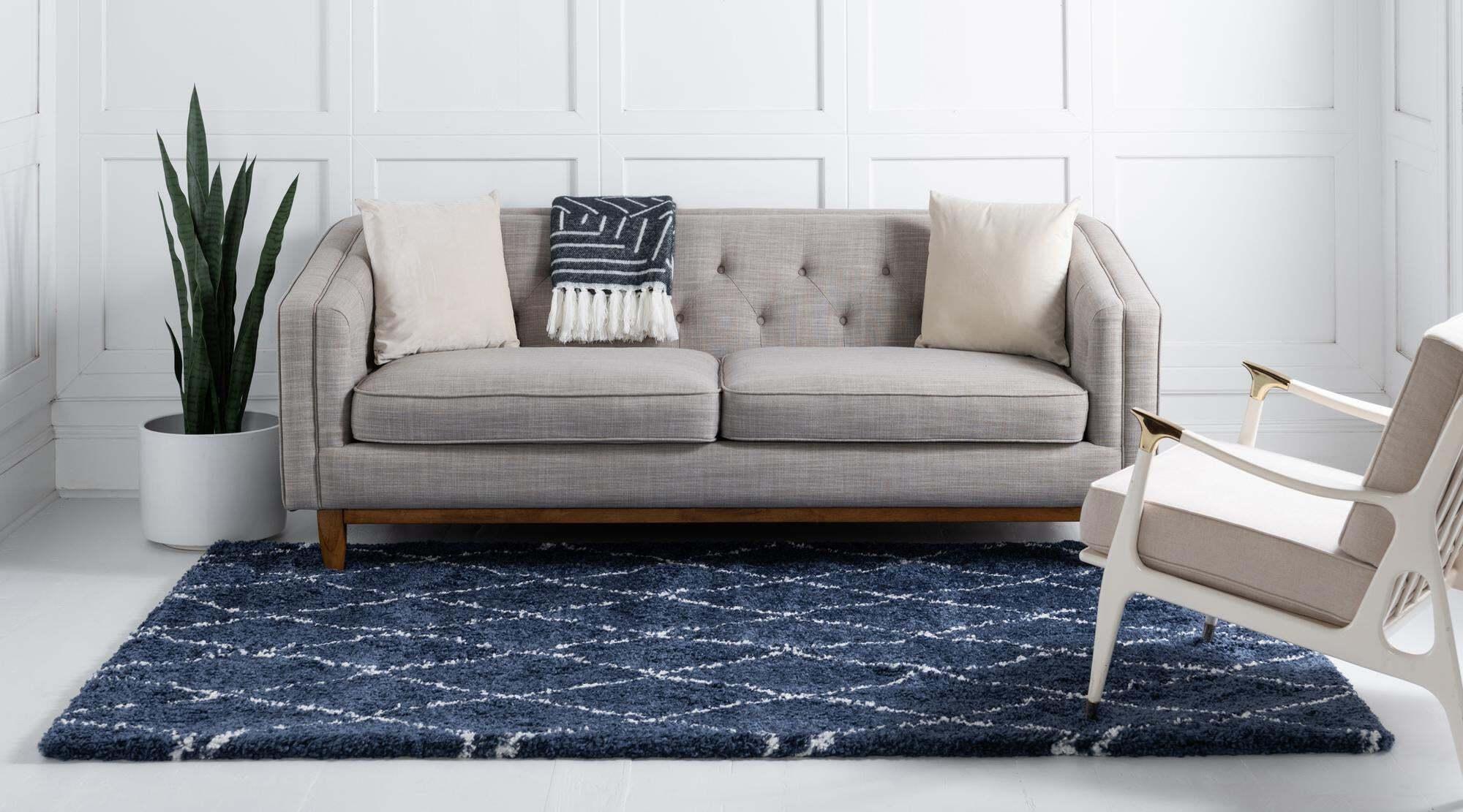 Unique Loom Indoor Rugs - Rabat Shag Geometric Rectangular 8x10 Rug Navy Blue & Ivory