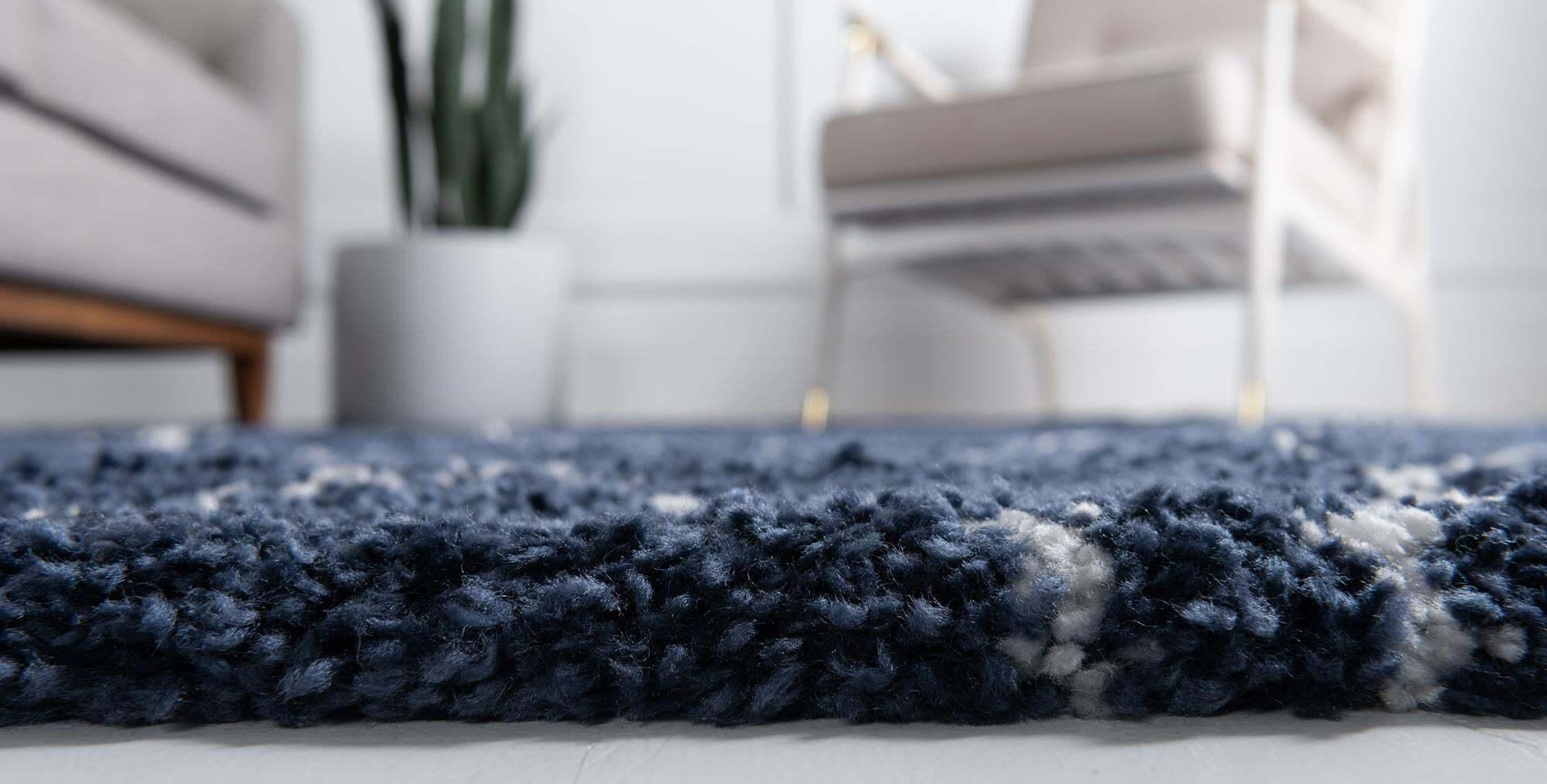 Unique Loom Indoor Rugs - Rabat Shag Geometric Rectangular 8x10 Rug Navy Blue & Ivory