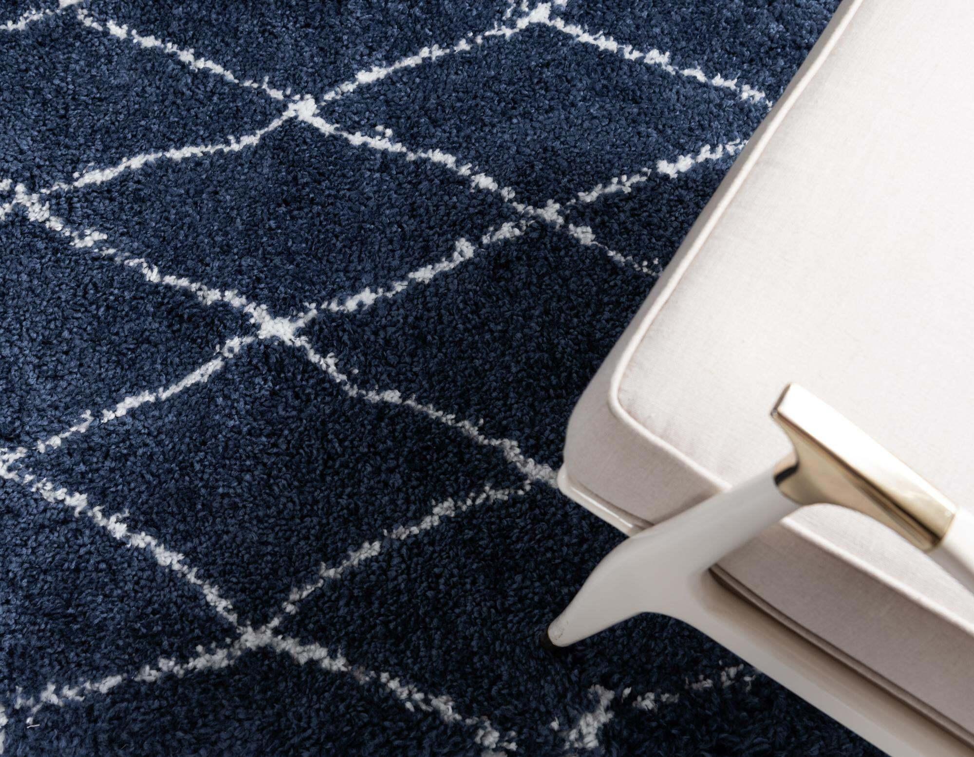 Unique Loom Indoor Rugs - Rabat Shag Geometric Rectangular 8x10 Rug Navy Blue & Ivory
