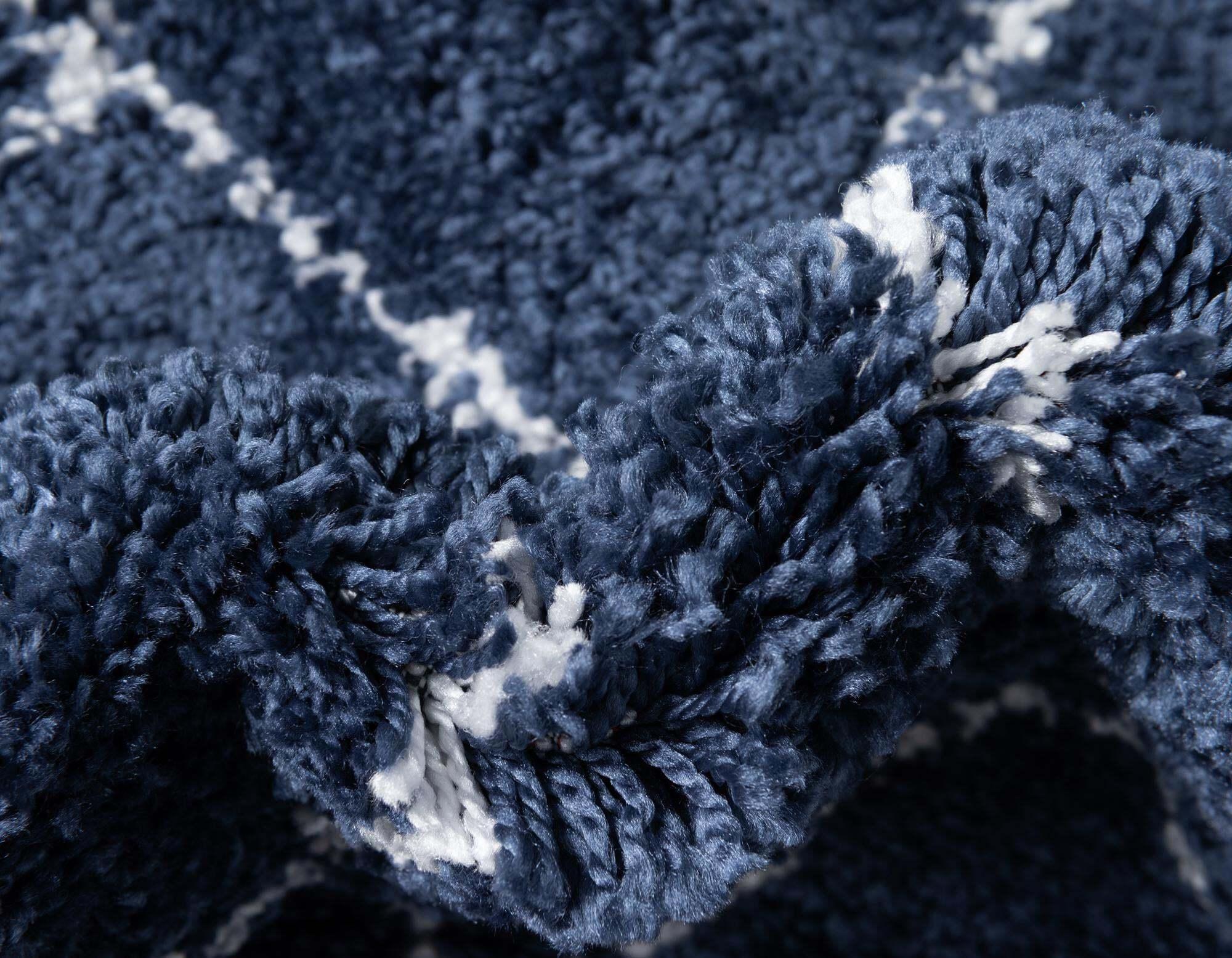 Unique Loom Indoor Rugs - Rabat Shag Geometric Rectangular 8x10 Rug Navy Blue & Ivory