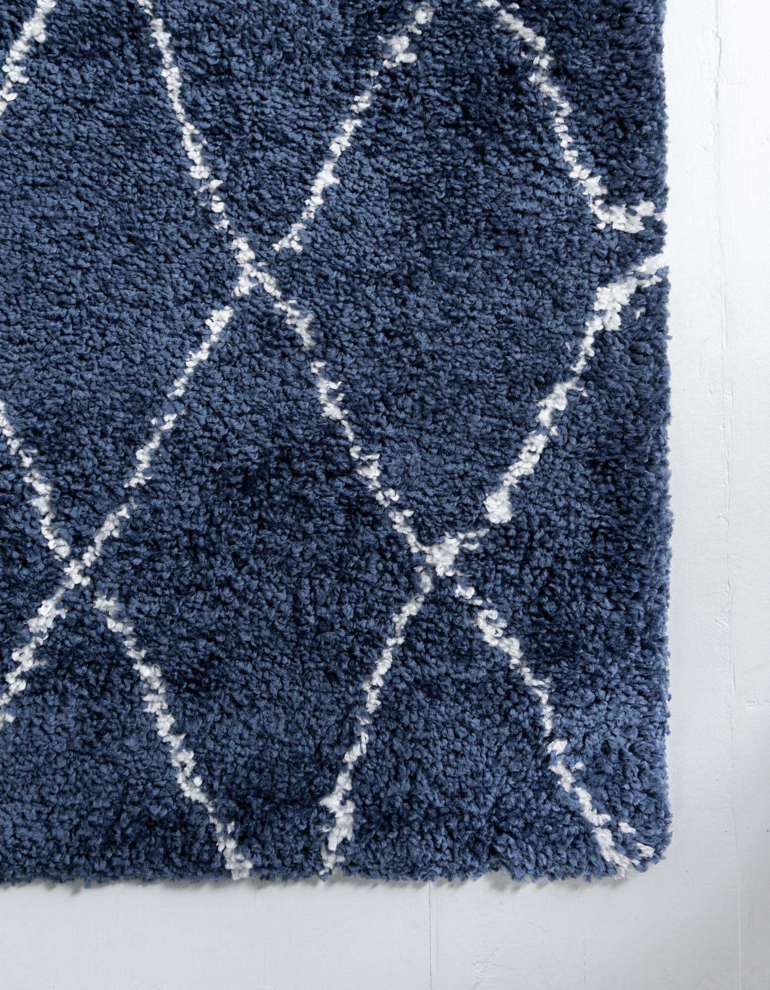Unique Loom Indoor Rugs - Rabat Shag Geometric Rectangular 8x10 Rug Navy Blue & Ivory