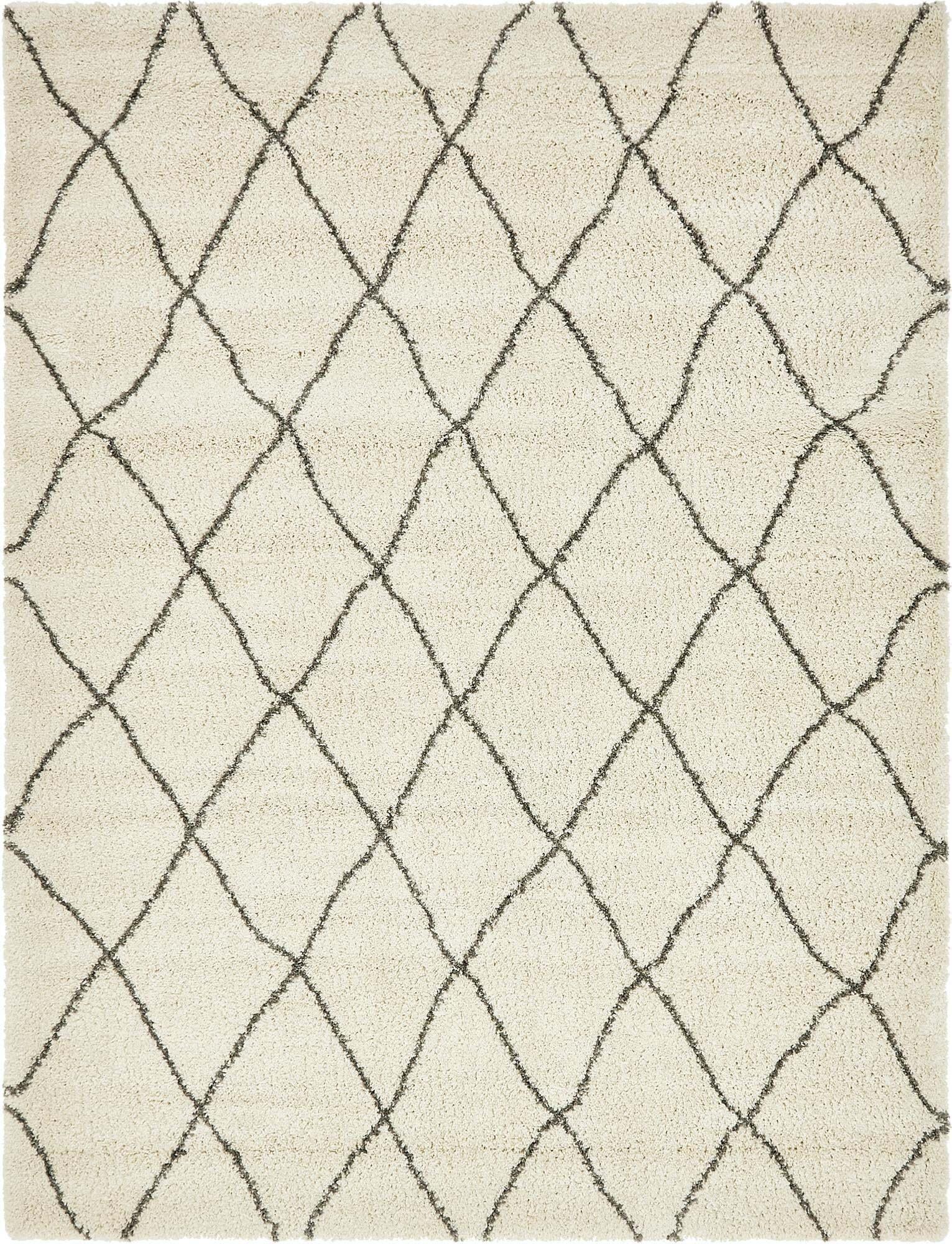 Unique Loom Indoor Rugs - Rabat Shag Geometric Rectangular 9x12 Rug Ivory & Gray
