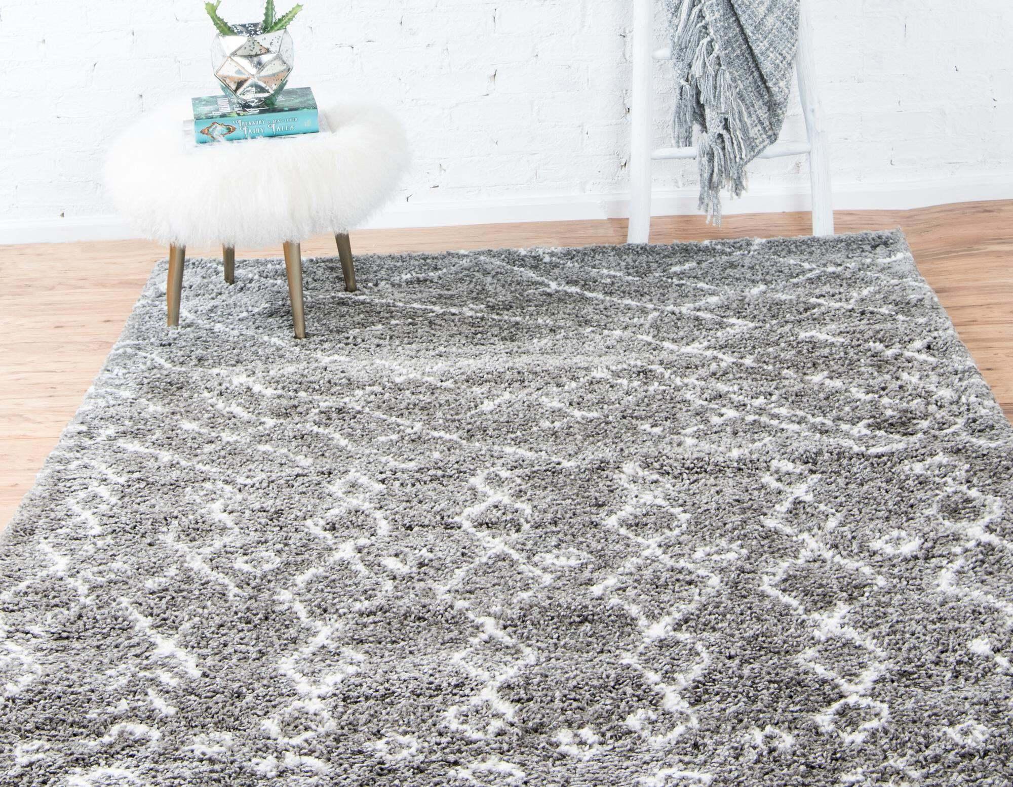 Unique Loom Indoor Rugs - Rabat Shag Rectangular 8x10 Rug Gray & Ivory