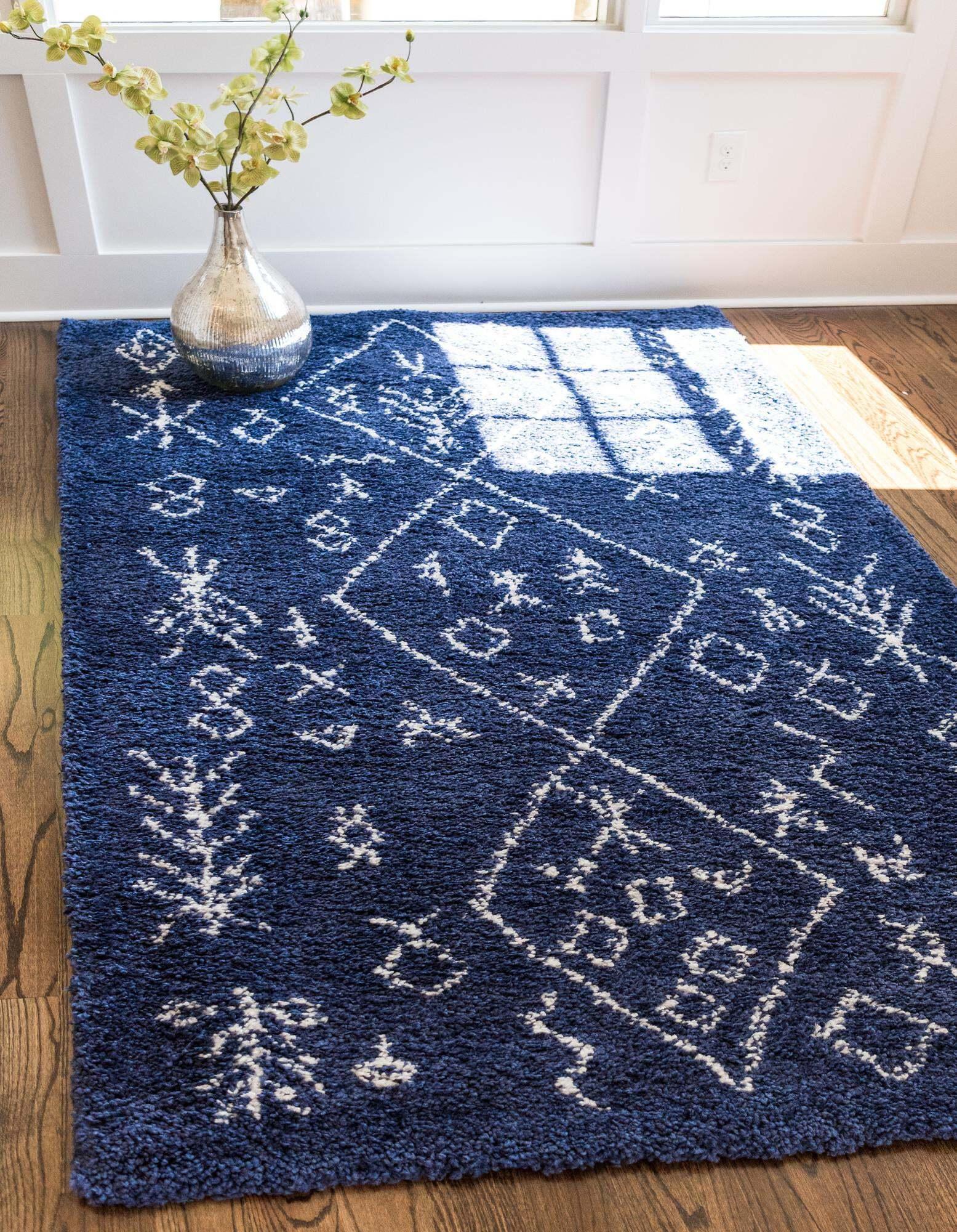 Unique Loom Indoor Rugs - Rabat Shag Rectangular 8x10 Rug Navy Blue & Ivory