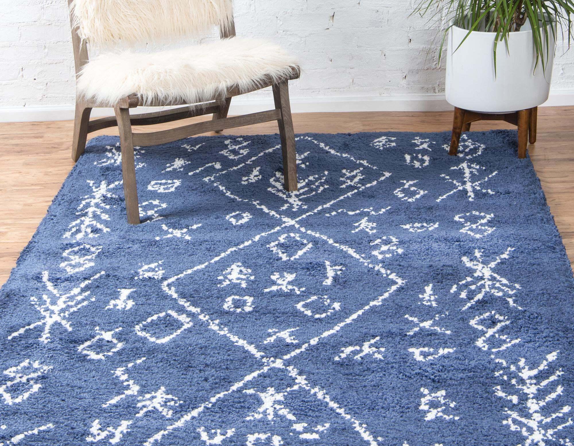 Unique Loom Indoor Rugs - Rabat Shag Rectangular 8x10 Rug Navy Blue & Ivory