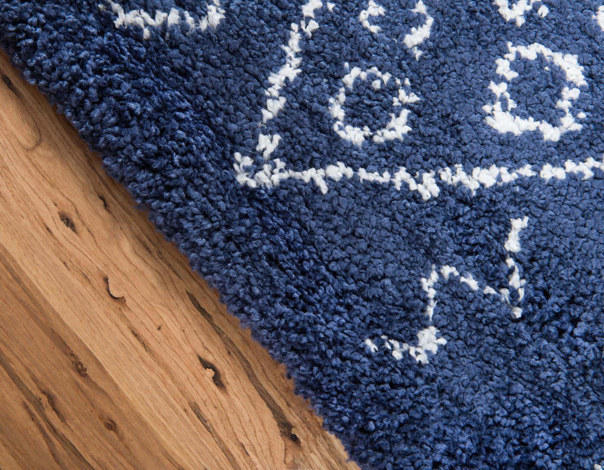 Unique Loom Indoor Rugs - Rabat Shag Rectangular 8x10 Rug Navy Blue & Ivory