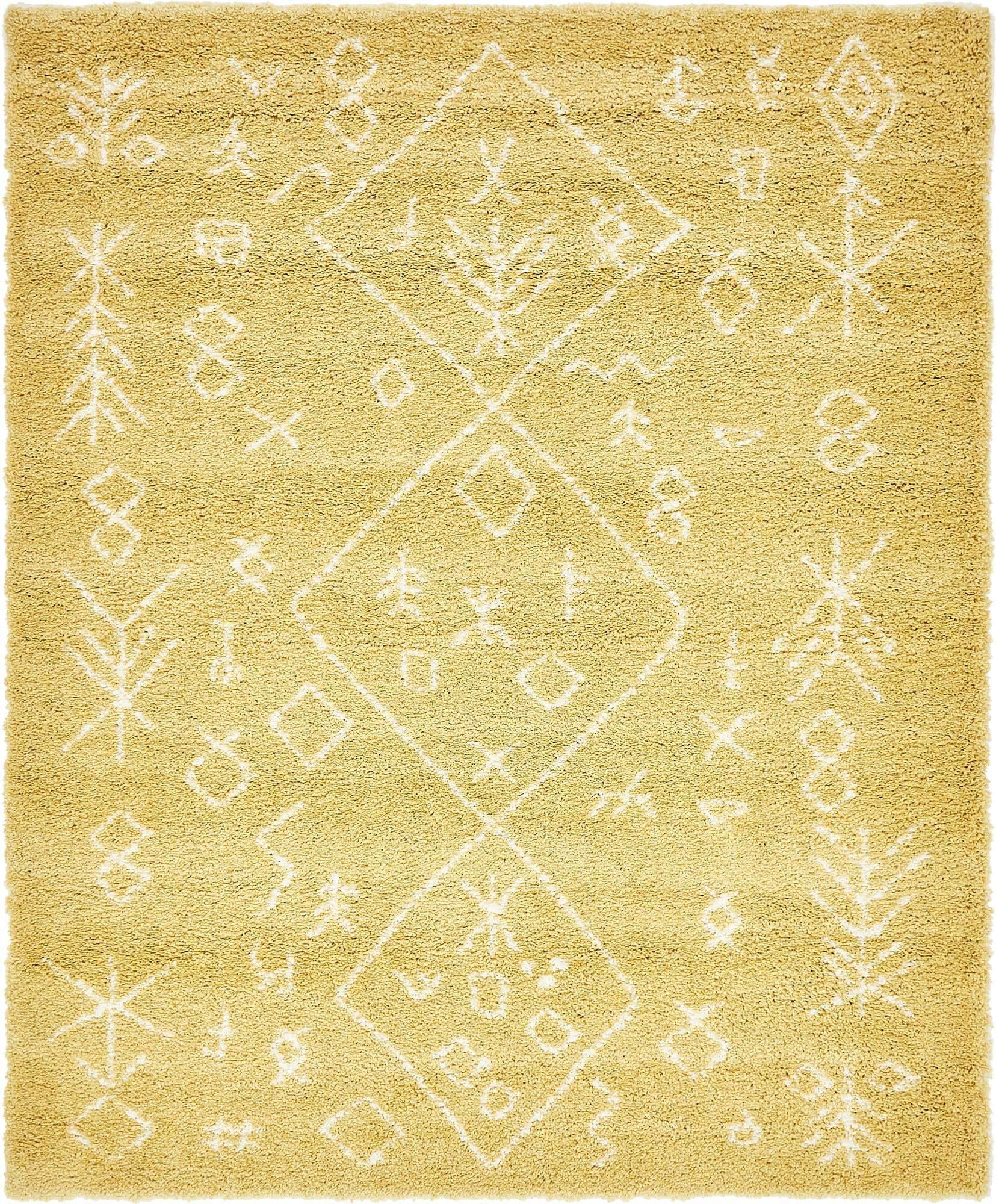 Unique Loom Indoor Rugs - Rabat Shag Rectangular 8x10 Rug Yellow & Ivory