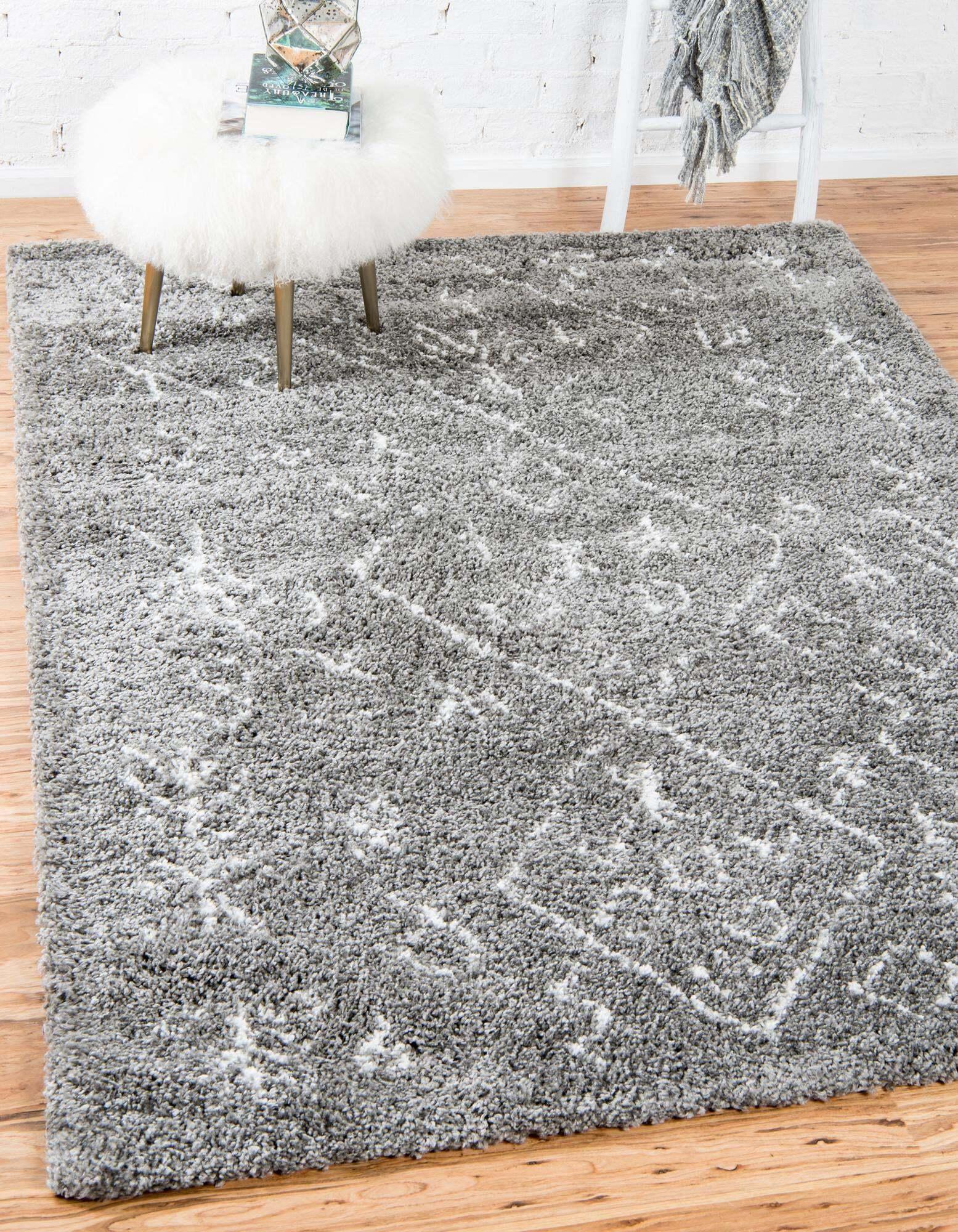 Unique Loom Indoor Rugs - Rabat Shag Rectangular 9x12 Rug Gray & Ivory