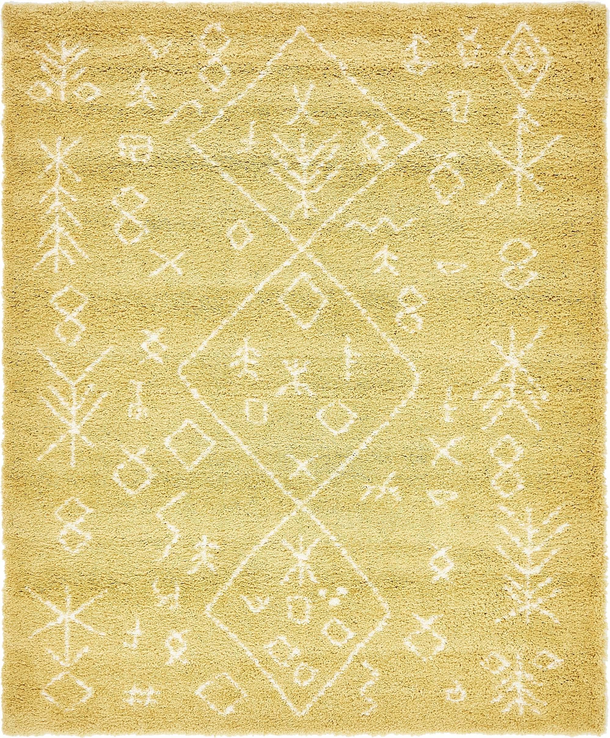 Unique Loom Indoor Rugs - Rabat Shag Rectangular 9x12 Rug Yellow & Ivory