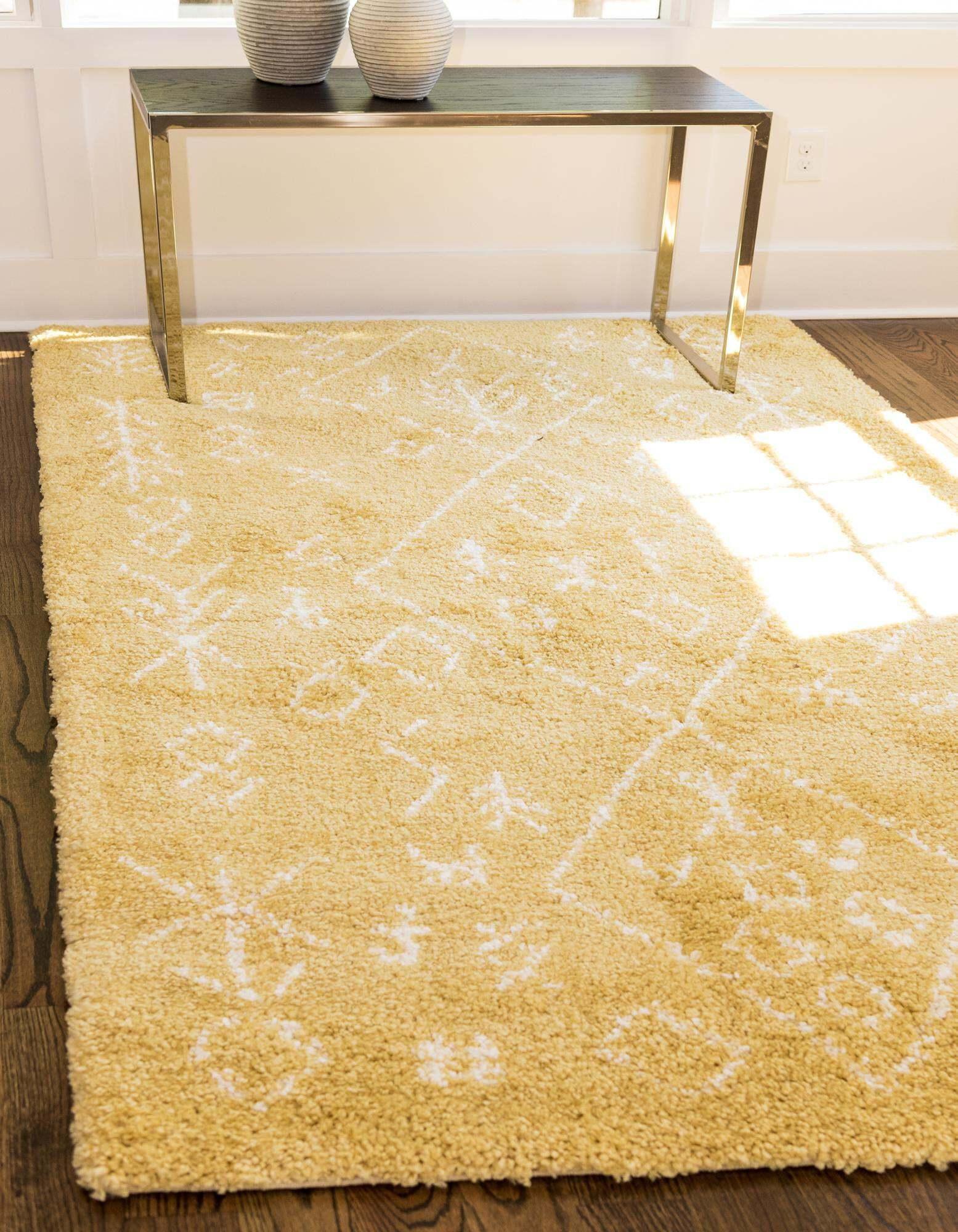 Unique Loom Indoor Rugs - Rabat Shag Rectangular 9x12 Rug Yellow & Ivory
