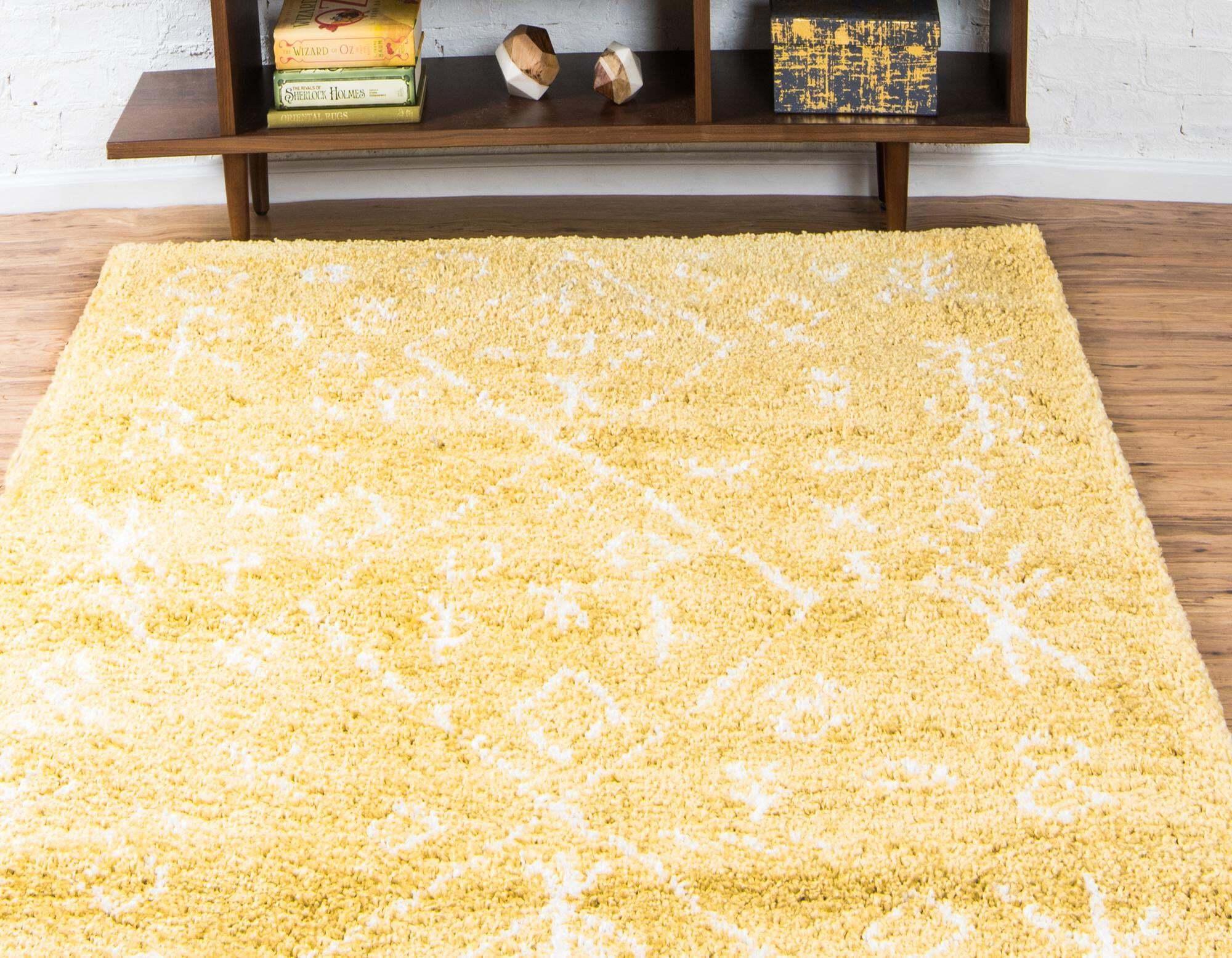 Unique Loom Indoor Rugs - Rabat Shag Rectangular 9x12 Rug Yellow & Ivory