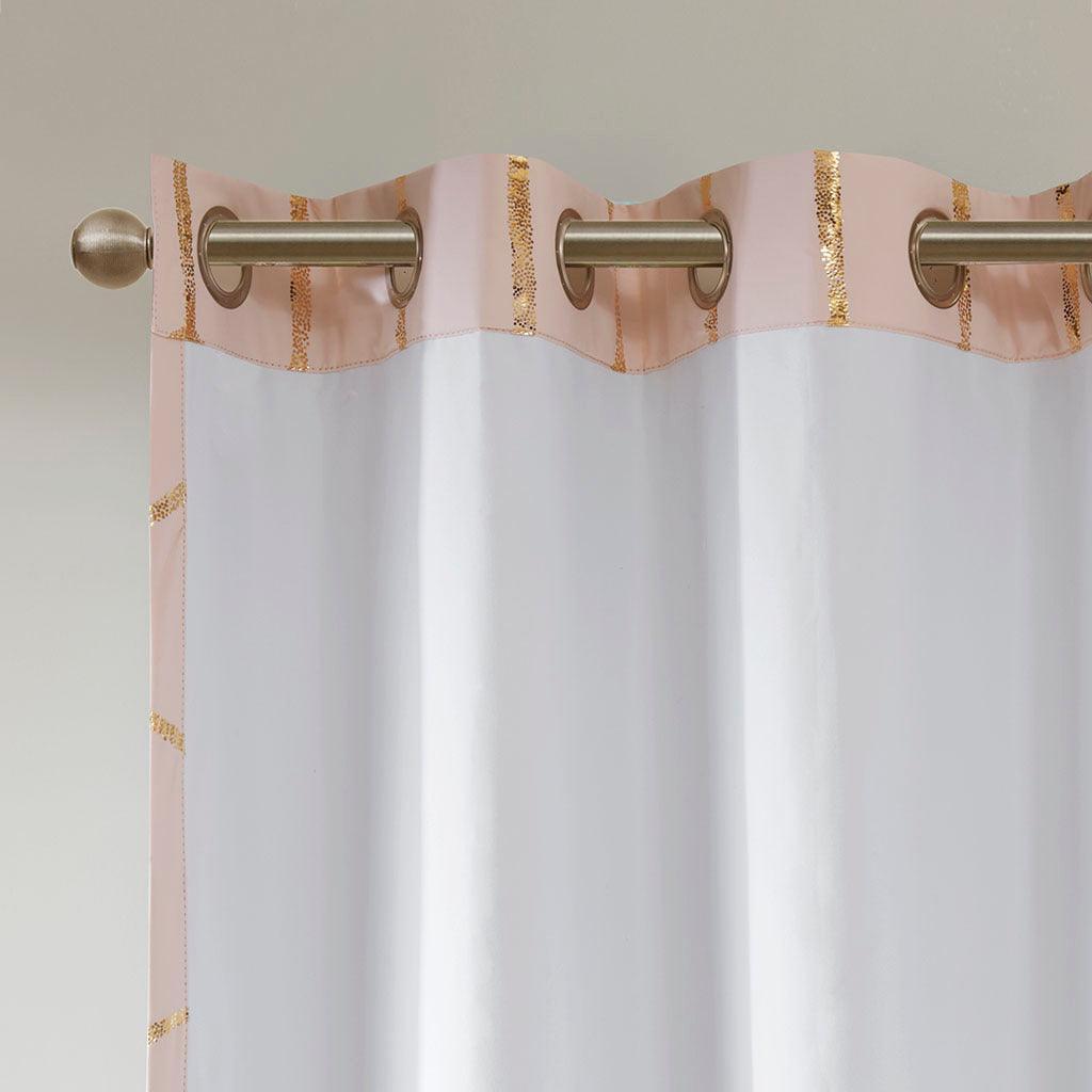 Olliix.com Curtains - Raina 63" Total Blackout Metallic Print Grommet Top Curtain Blush & Gold