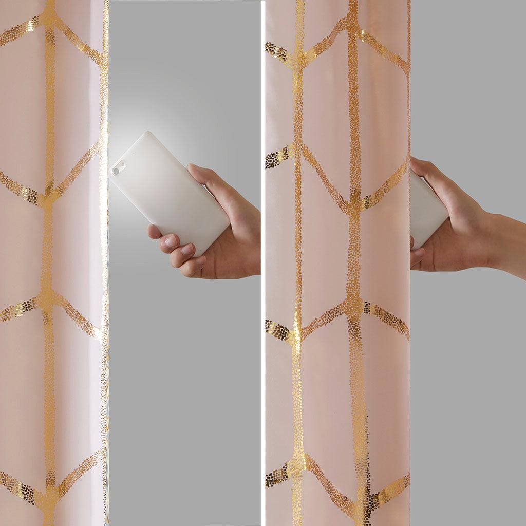 Olliix.com Curtains - Raina 63" Total Blackout Metallic Print Grommet Top Curtain Blush & Gold