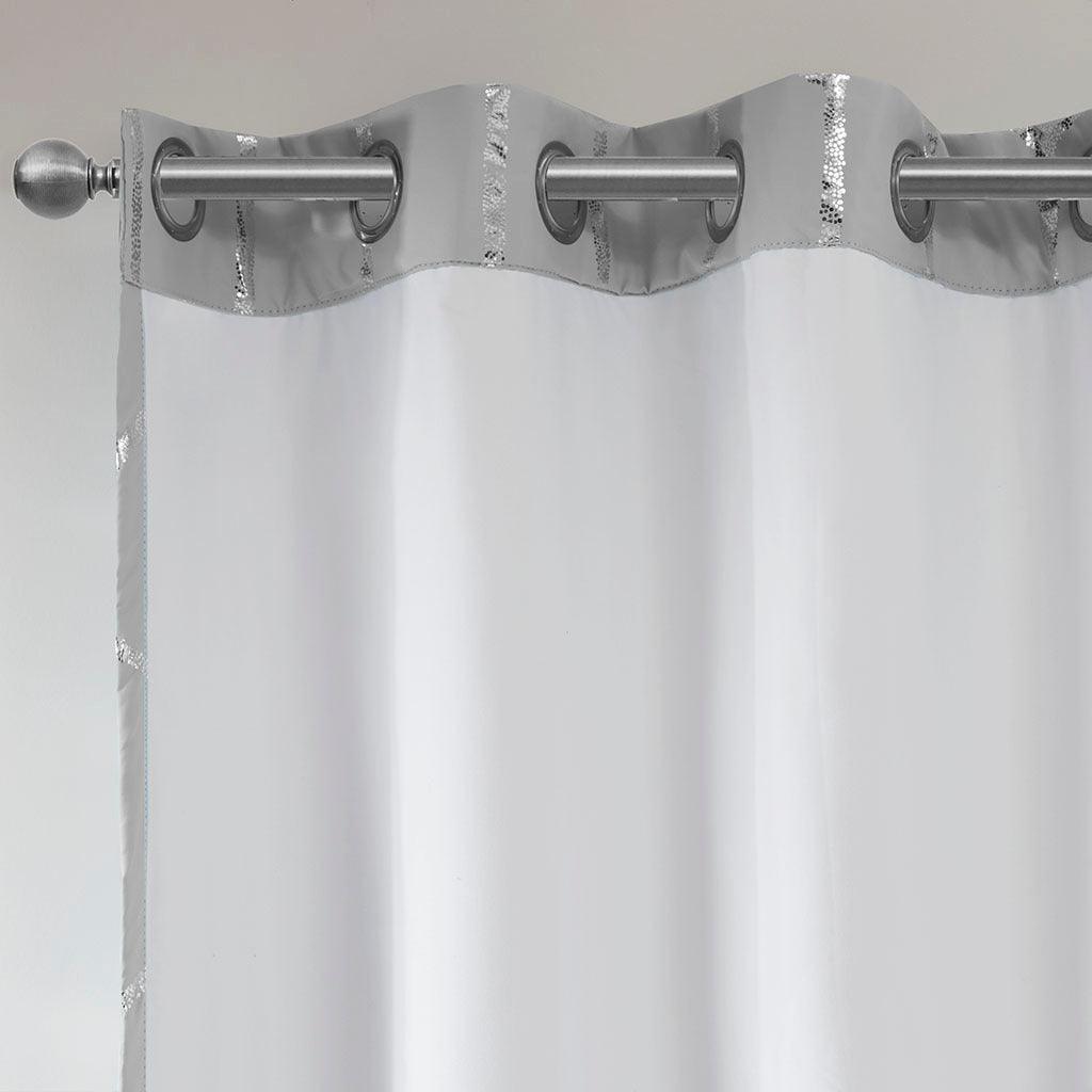 Olliix.com Curtains - Raina 63" Total Blackout Metallic Print Grommet Top Curtain Gray & Silver