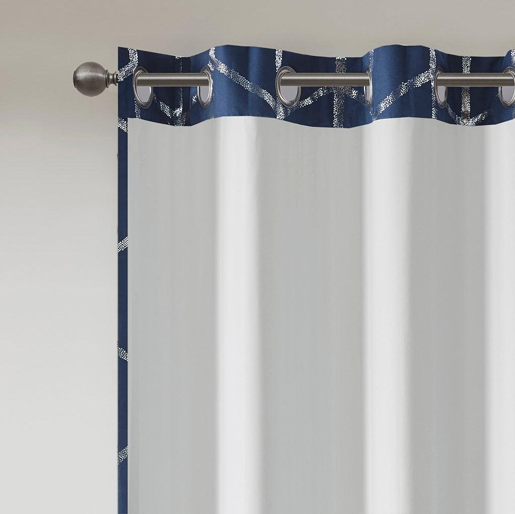 Olliix.com Curtains - Raina 63" Total Blackout Metallic Print Grommet Top Curtain Navy