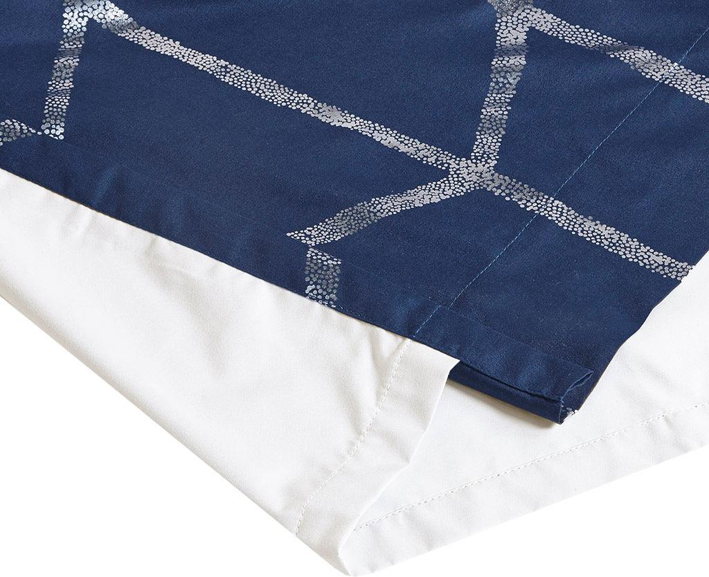 Olliix.com Curtains - Raina 63" Total Blackout Metallic Print Grommet Top Curtain Navy