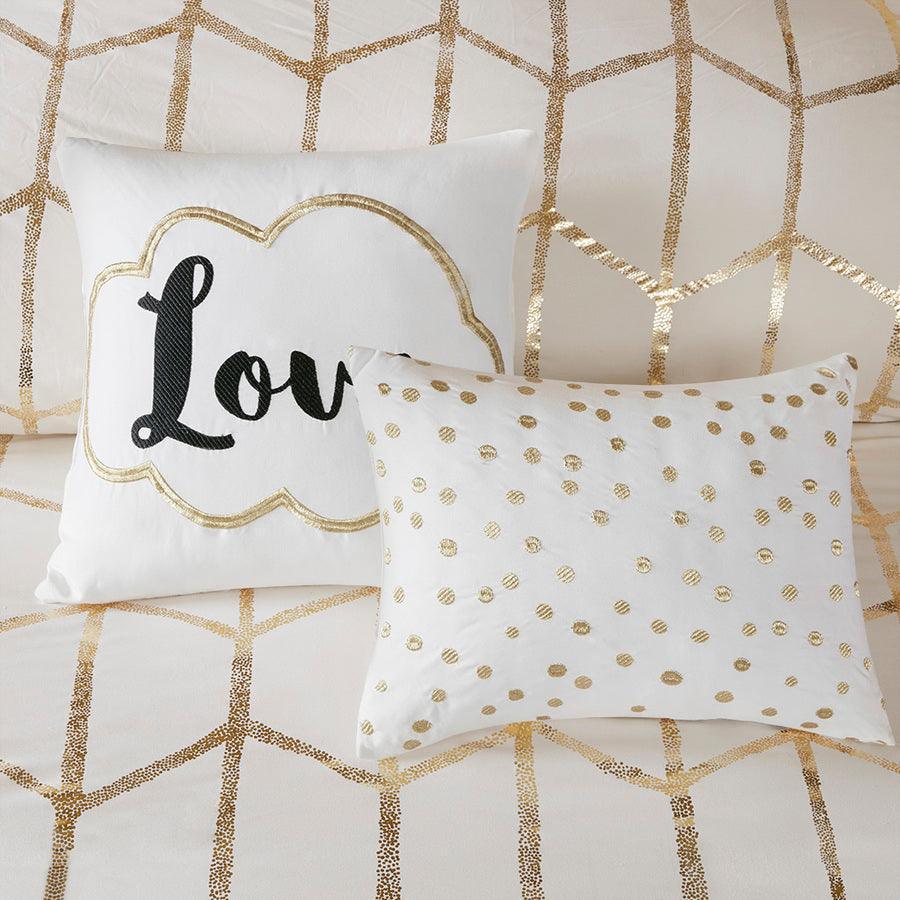 Olliix.com Duvet & Duvet Sets - Raina Full/Queen Metallic Printed Duvet Cover Set Ivory & Gold