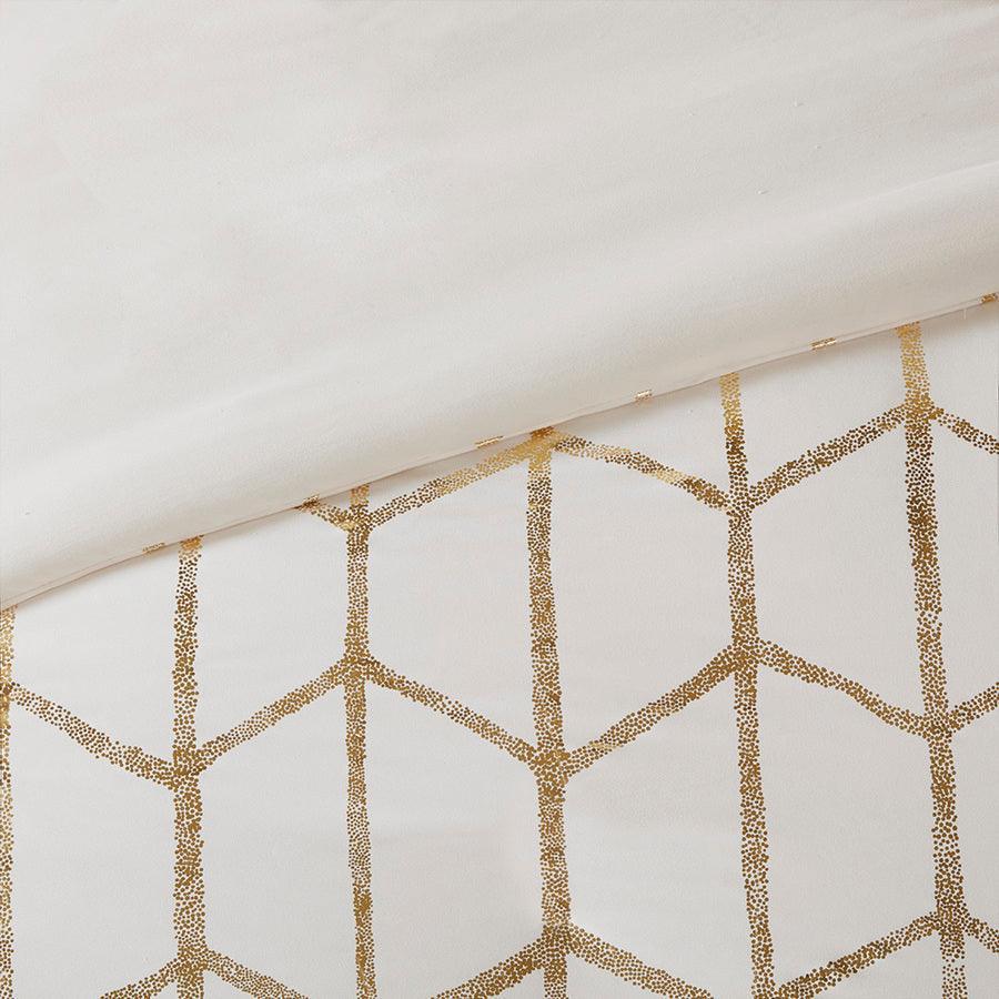 Olliix.com Duvet & Duvet Sets - Raina Full/Queen Metallic Printed Duvet Cover Set Ivory & Gold